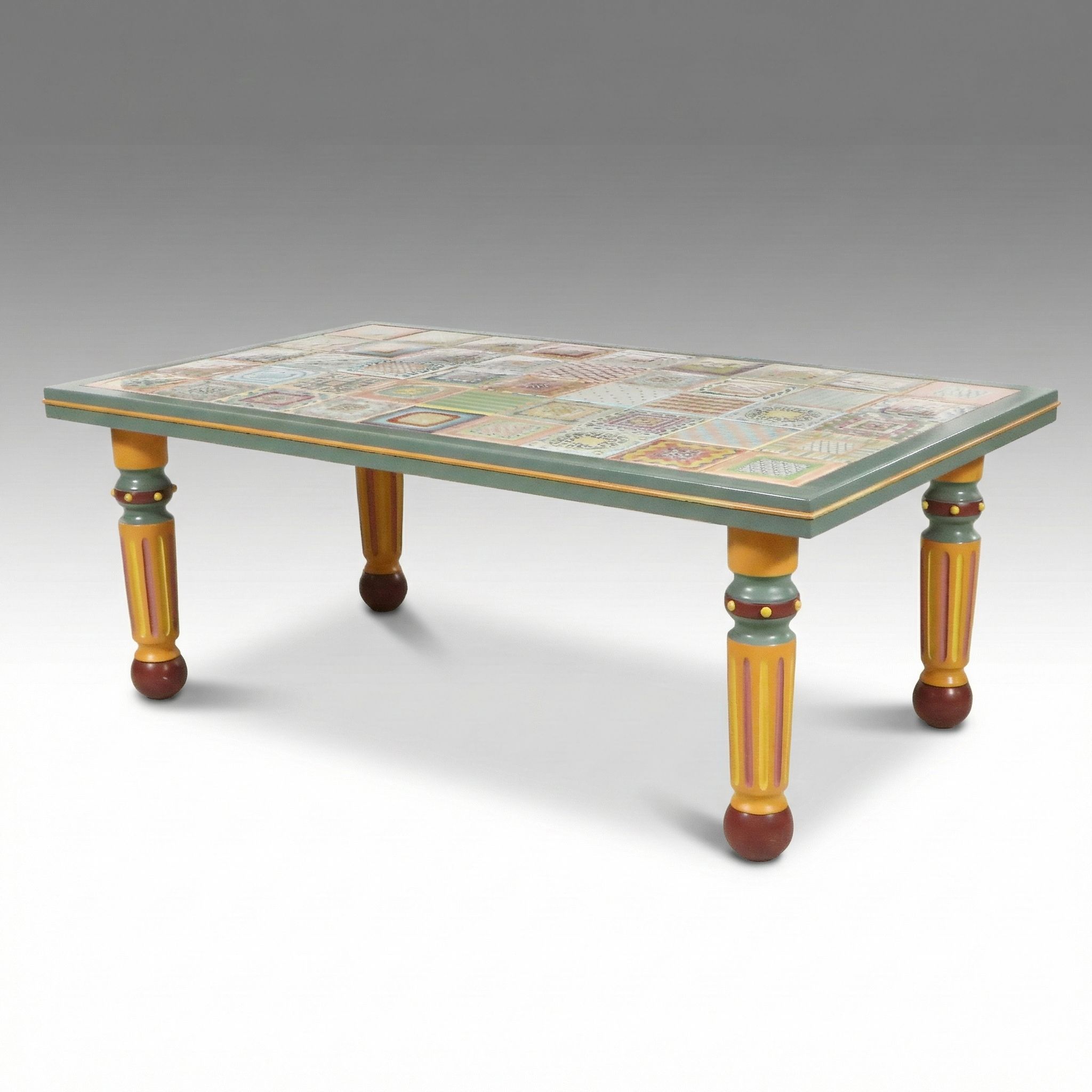 Jerry Fenster Whimsical Tile Top Paint-Decorated Wooden Table, 1998