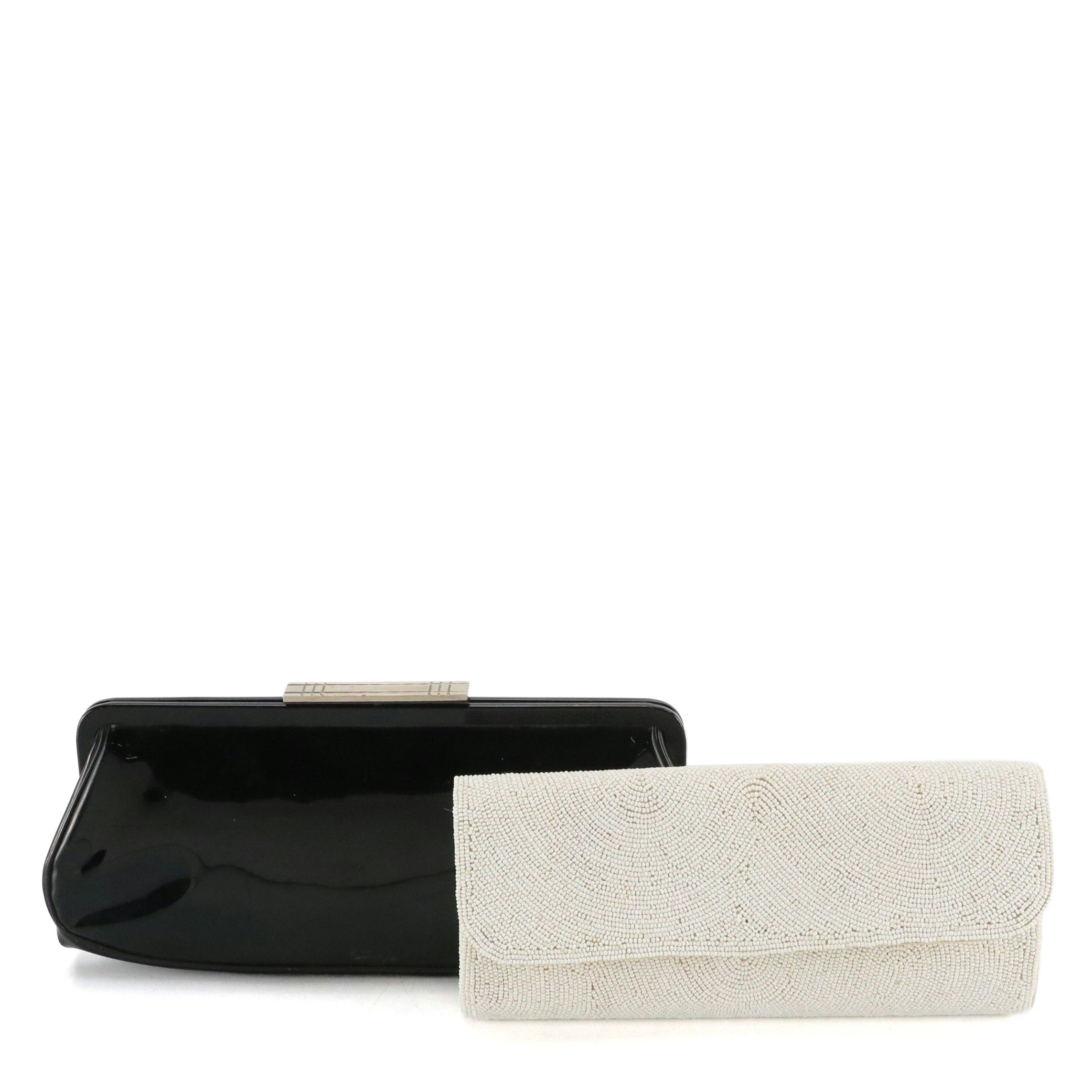 Bags by Josef Beaded Flap Clutch and Garay Black Patent Leather Clutch