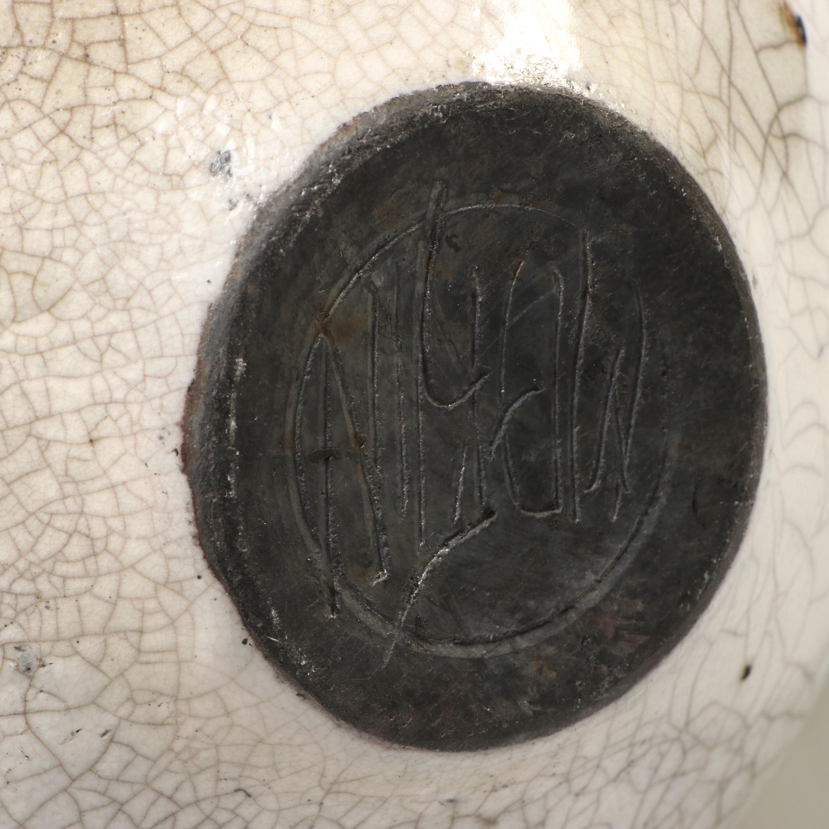 Kingstate Doll Cabinet, Crackle Glaze Art Pottery Vase and Metal Jar