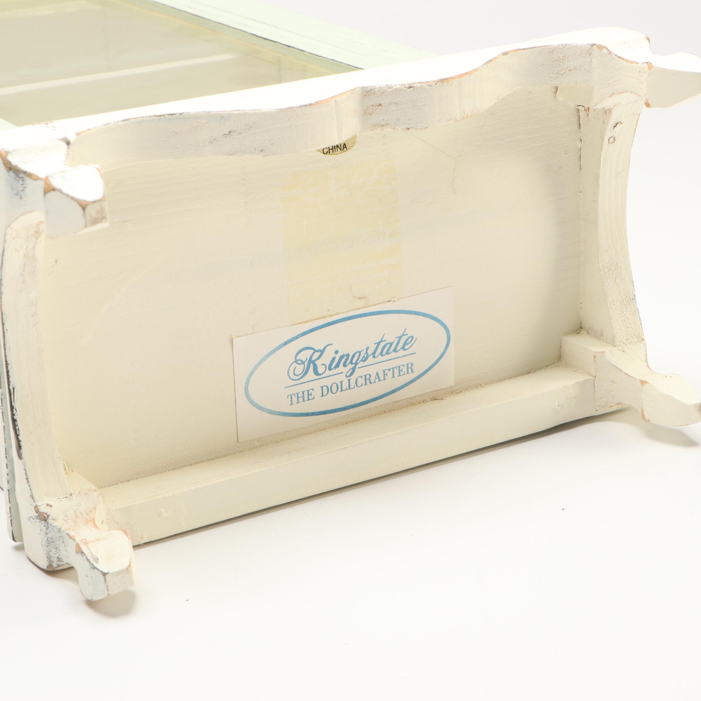 Kingstate Doll Cabinet, Crackle Glaze Art Pottery Vase and Metal Jar