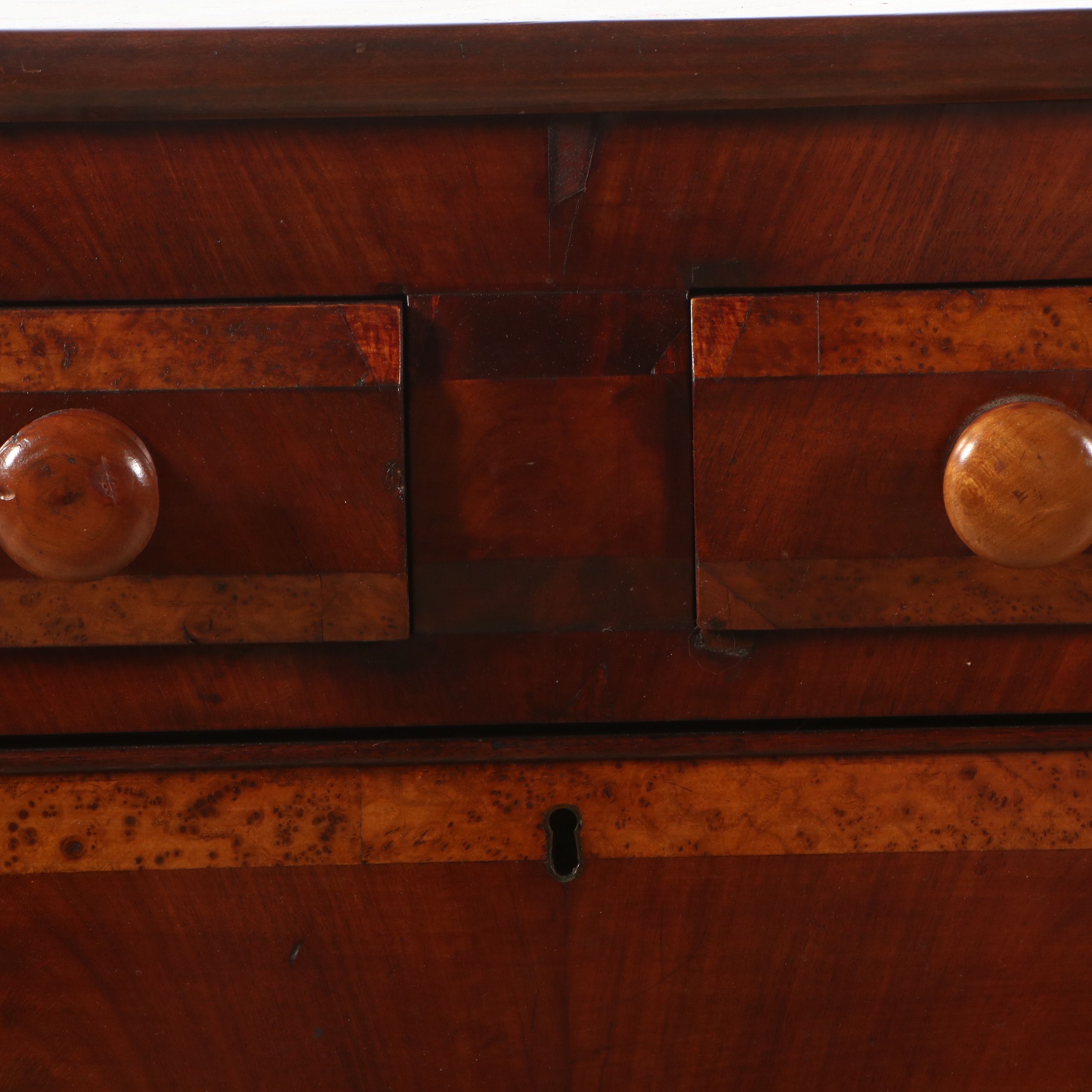American Empire Mahogany and Maple Chest with Bonnet and Glove Drawers