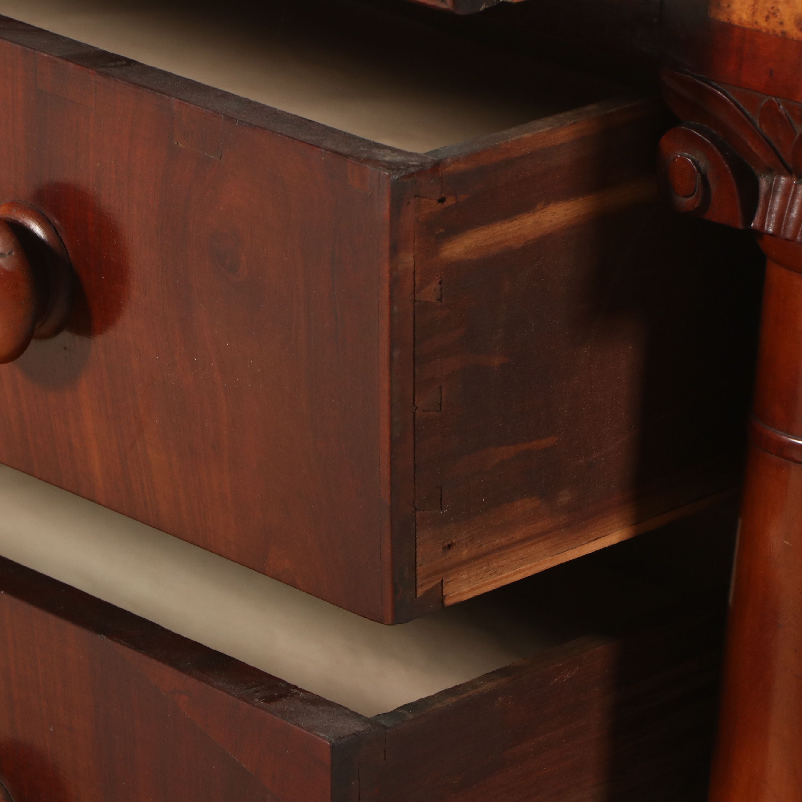 American Empire Mahogany and Maple Chest with Bonnet and Glove Drawers