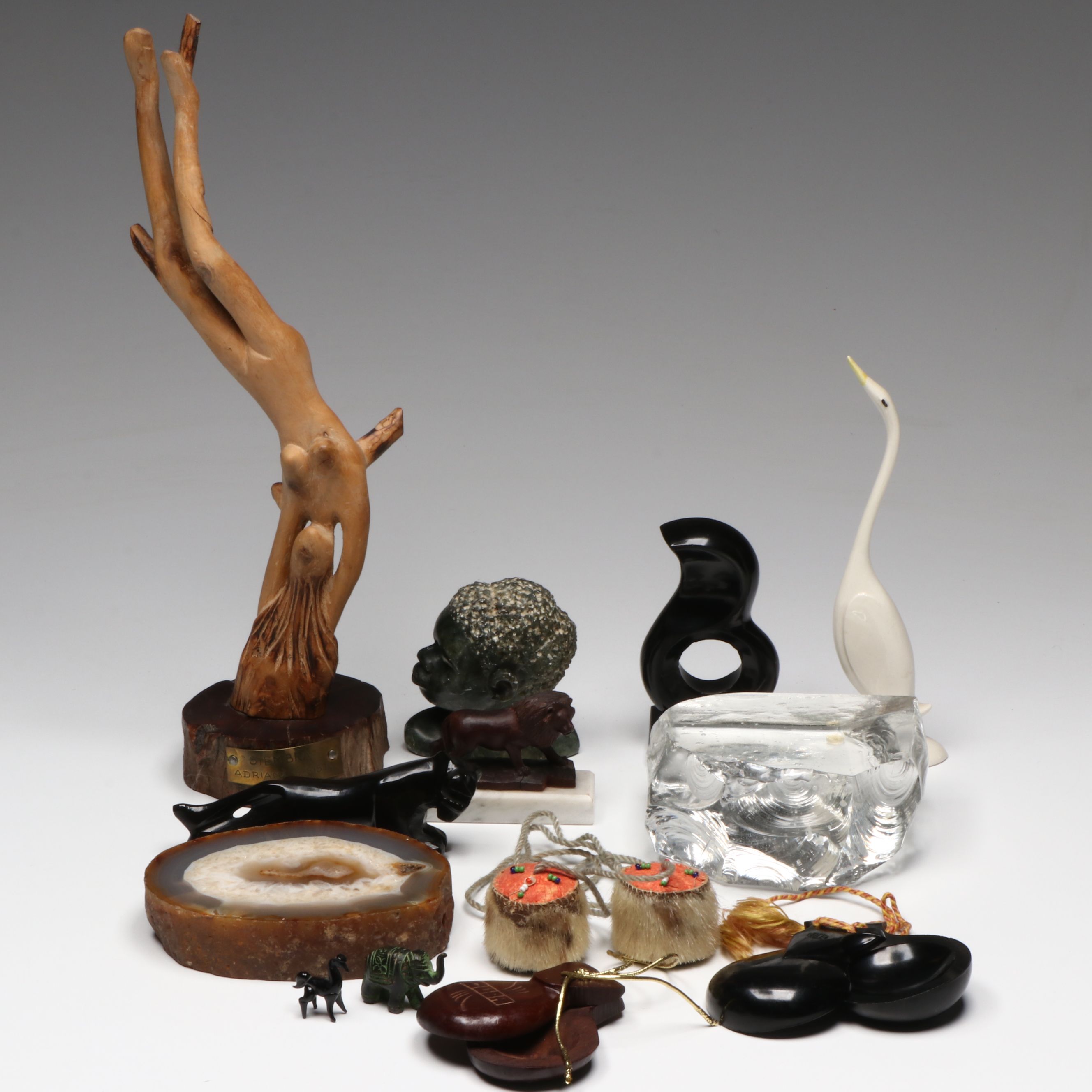 Adriana A. Sisto "Siembra" Carved Wood Sculpture with Other Décor