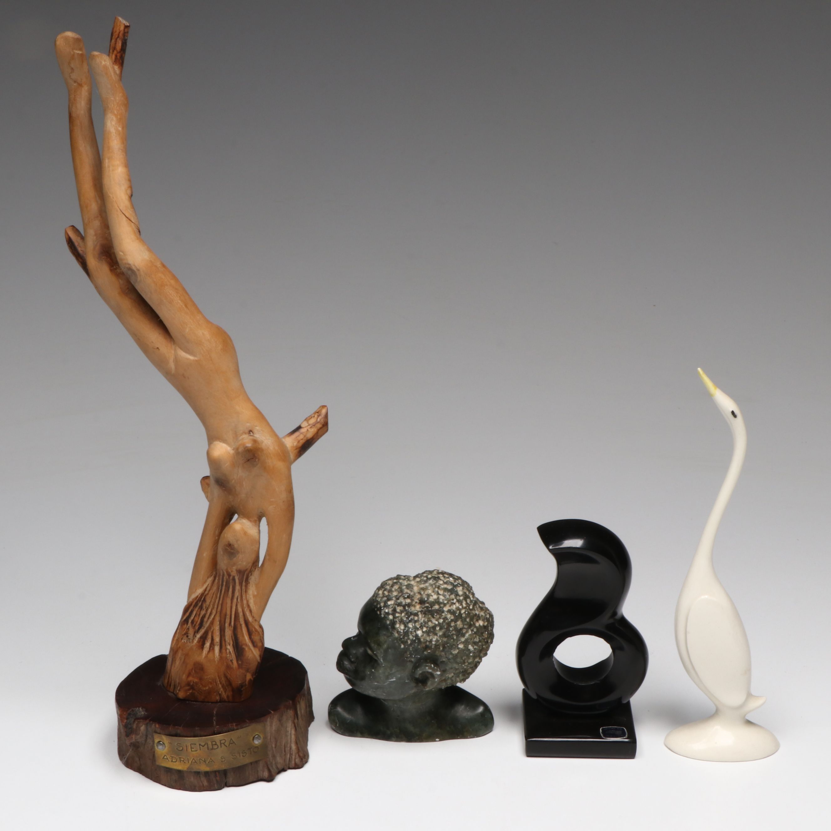 Adriana A. Sisto "Siembra" Carved Wood Sculpture with Other Décor