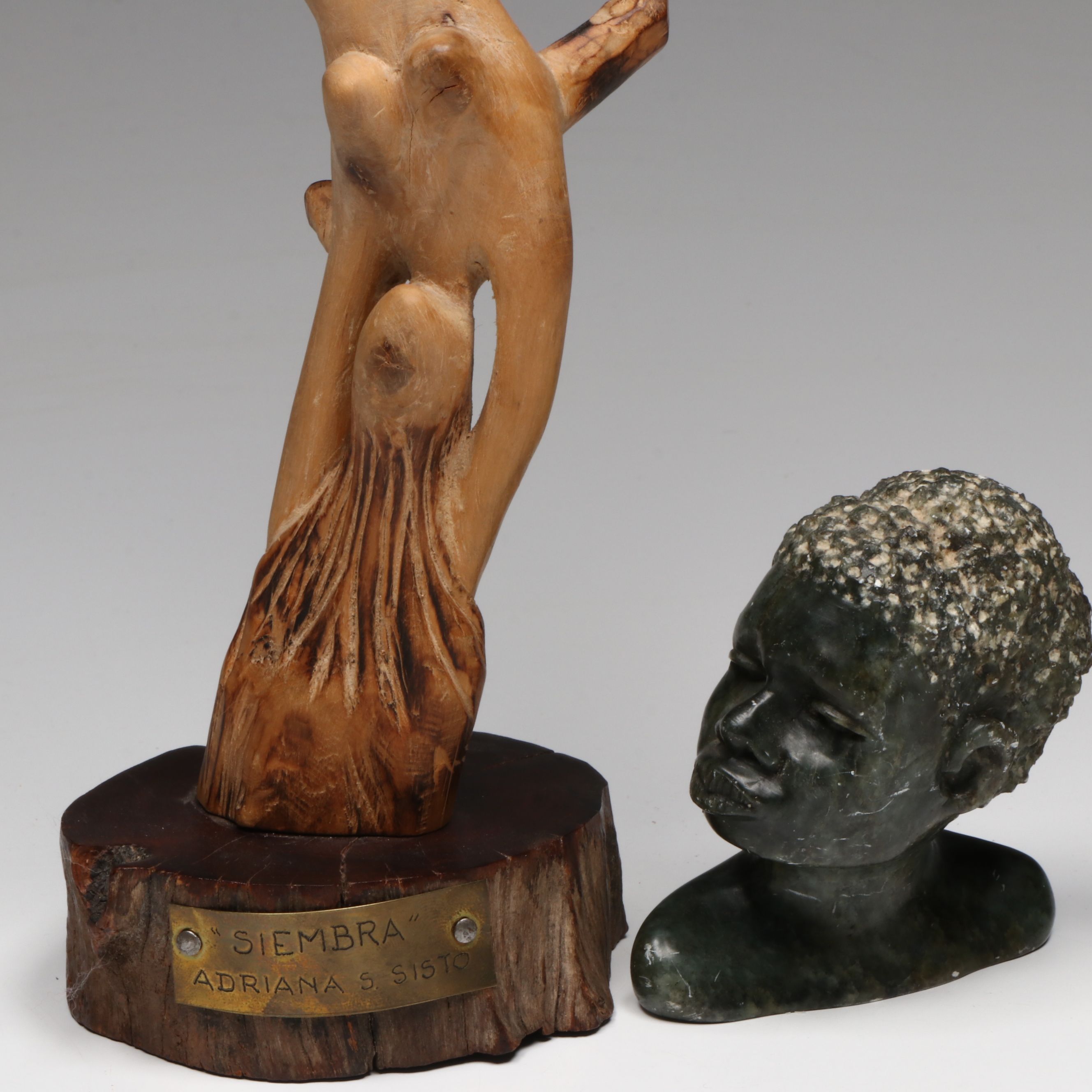 Adriana A. Sisto "Siembra" Carved Wood Sculpture with Other Décor