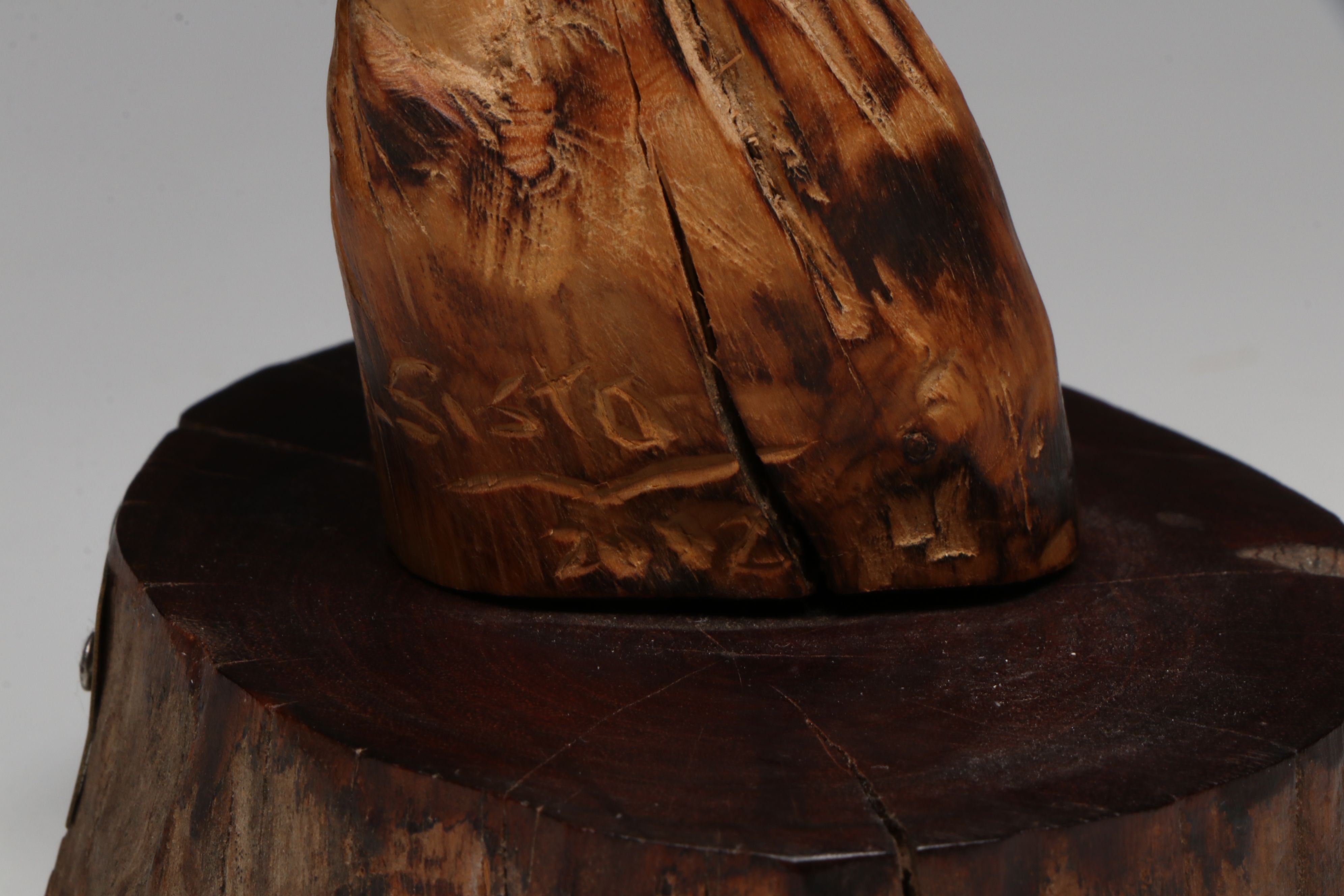 Adriana A. Sisto "Siembra" Carved Wood Sculpture with Other Décor