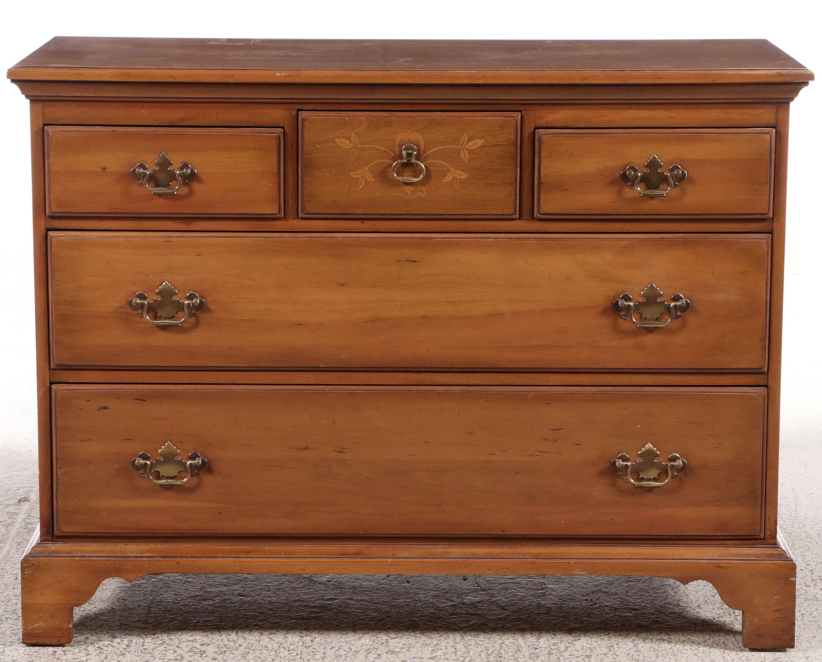 Davis Cabinet Chippendale Style Inlaid Cherry Chest of Drawers