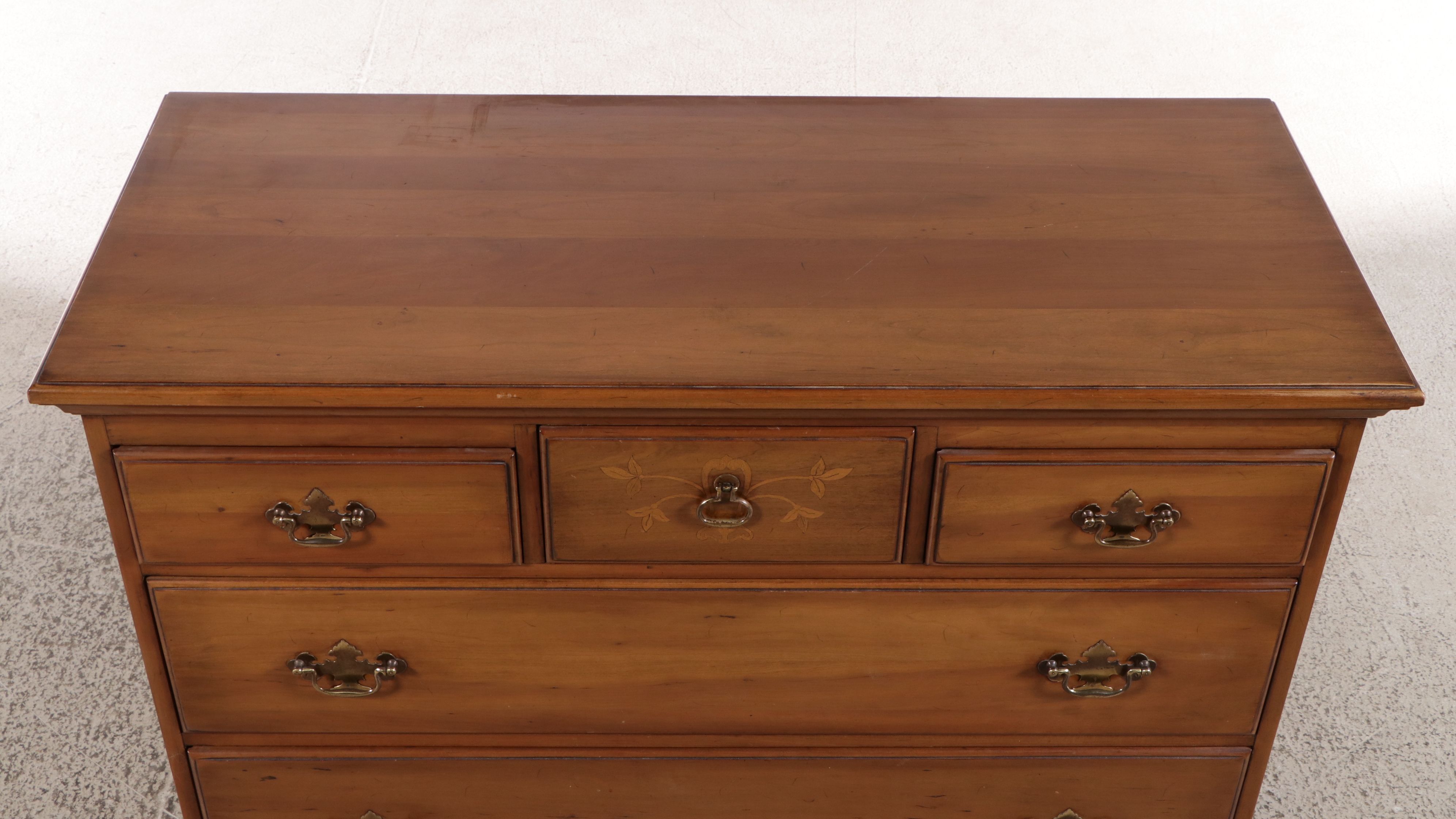 Davis Cabinet Chippendale Style Inlaid Cherry Chest of Drawers
