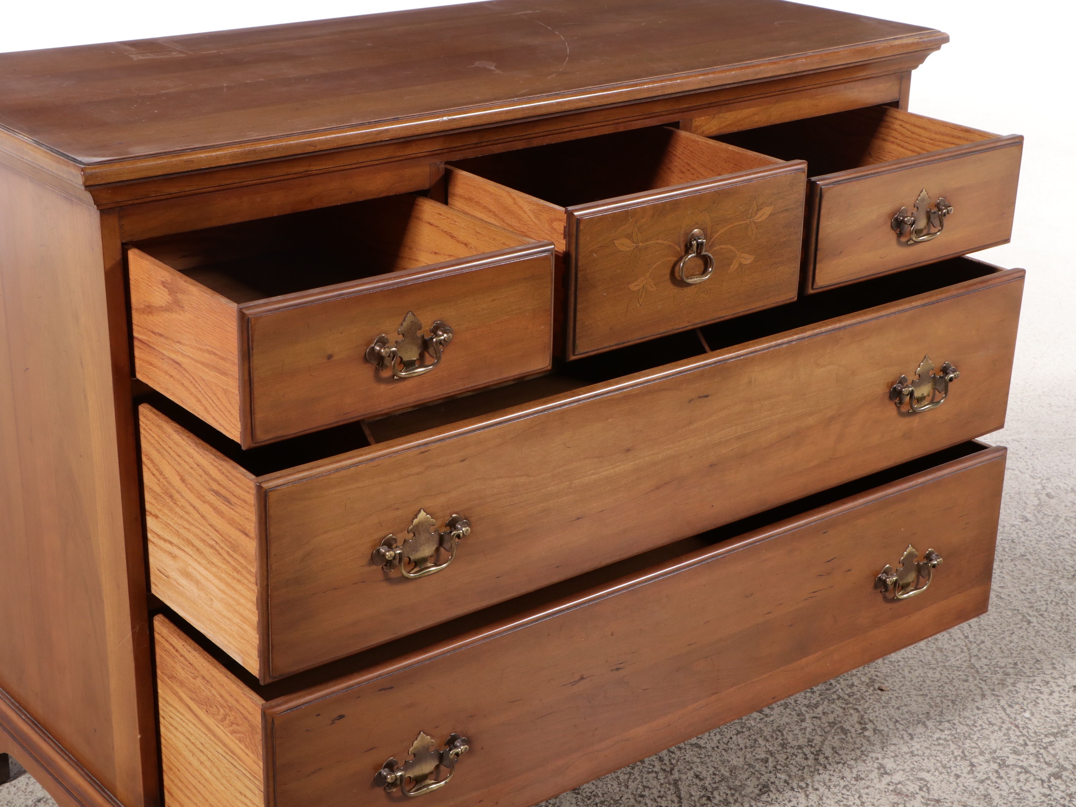 Davis Cabinet Chippendale Style Inlaid Cherry Chest of Drawers