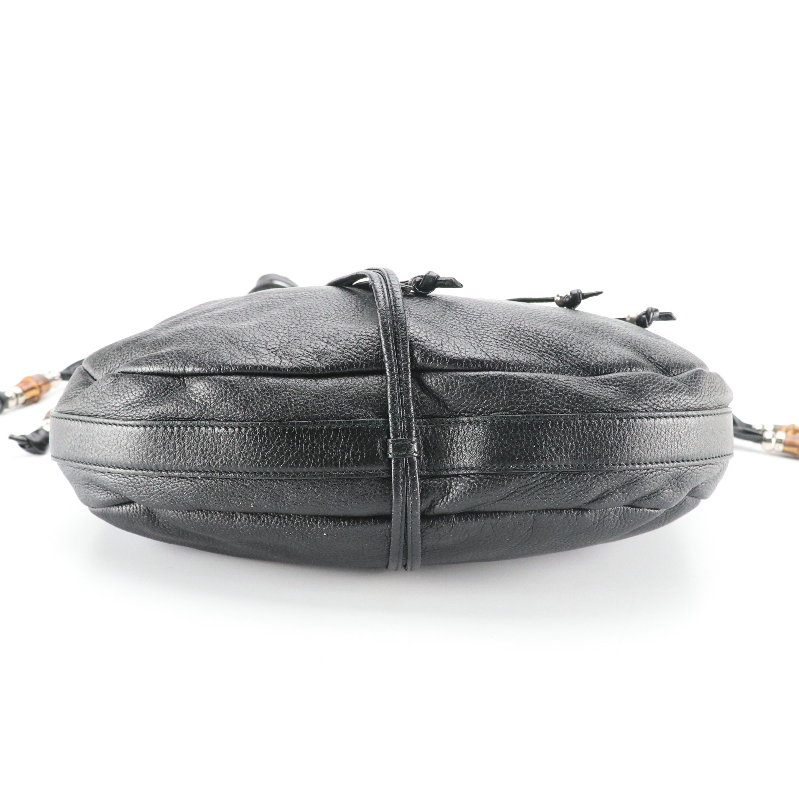 Gucci Bamboo Accented Jungle Flap Hobo Crossbody Bag in Black Grained Calfskin