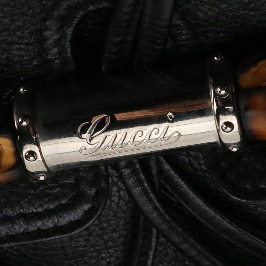 Gucci Bamboo Accented Jungle Flap Hobo Crossbody Bag in Black Grained Calfskin