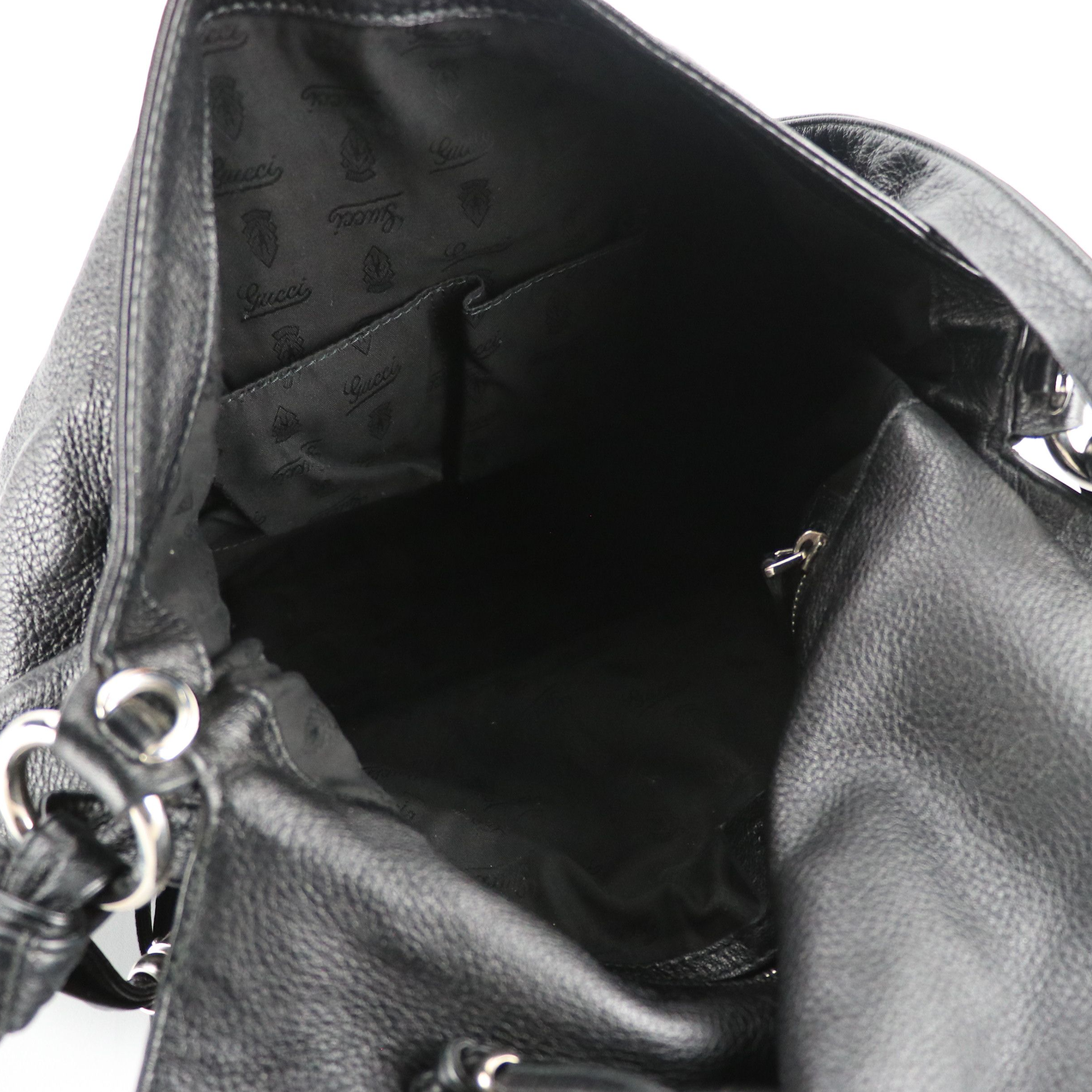 Gucci Bamboo Accented Jungle Flap Hobo Crossbody Bag in Black Grained Calfskin