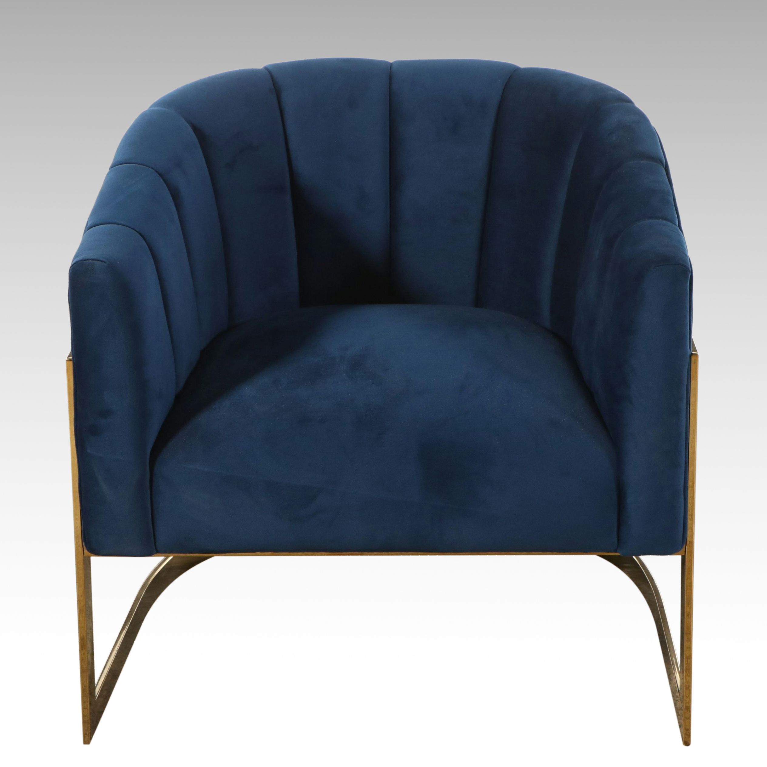 Contemporary Art Deco Style Upholstered Tufted Back Barrel Back Chair