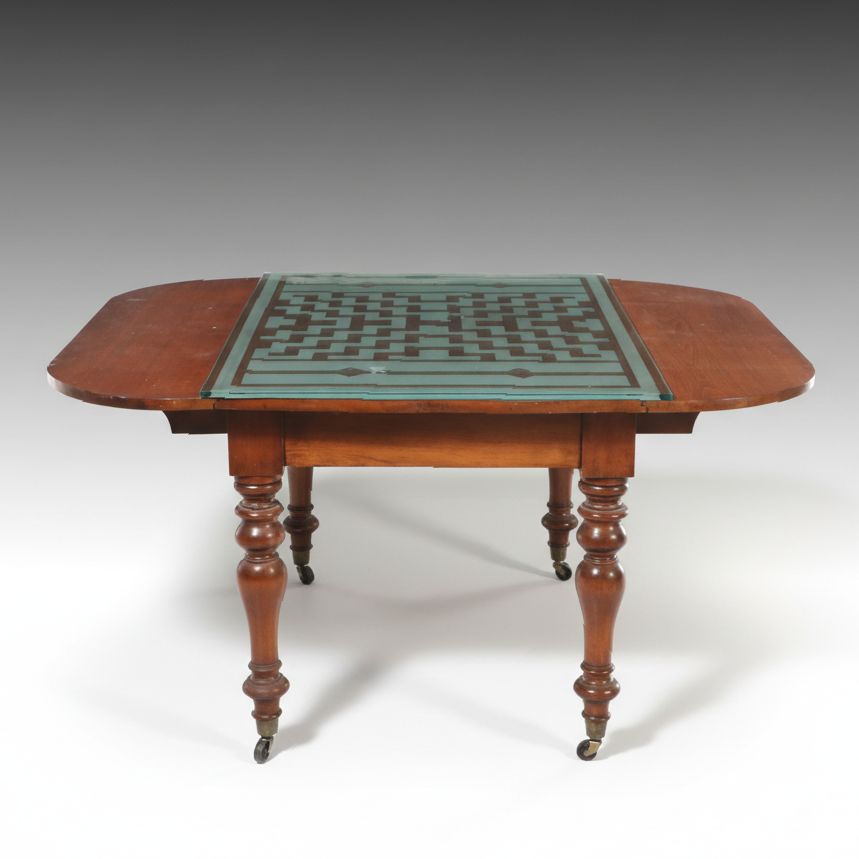 Country Sheraton Style Cherry Drop-Leaf Table with Modern Frosted Glass Panel