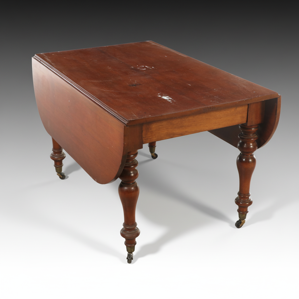 Country Sheraton Style Cherry Drop-Leaf Table with Modern Frosted Glass Panel