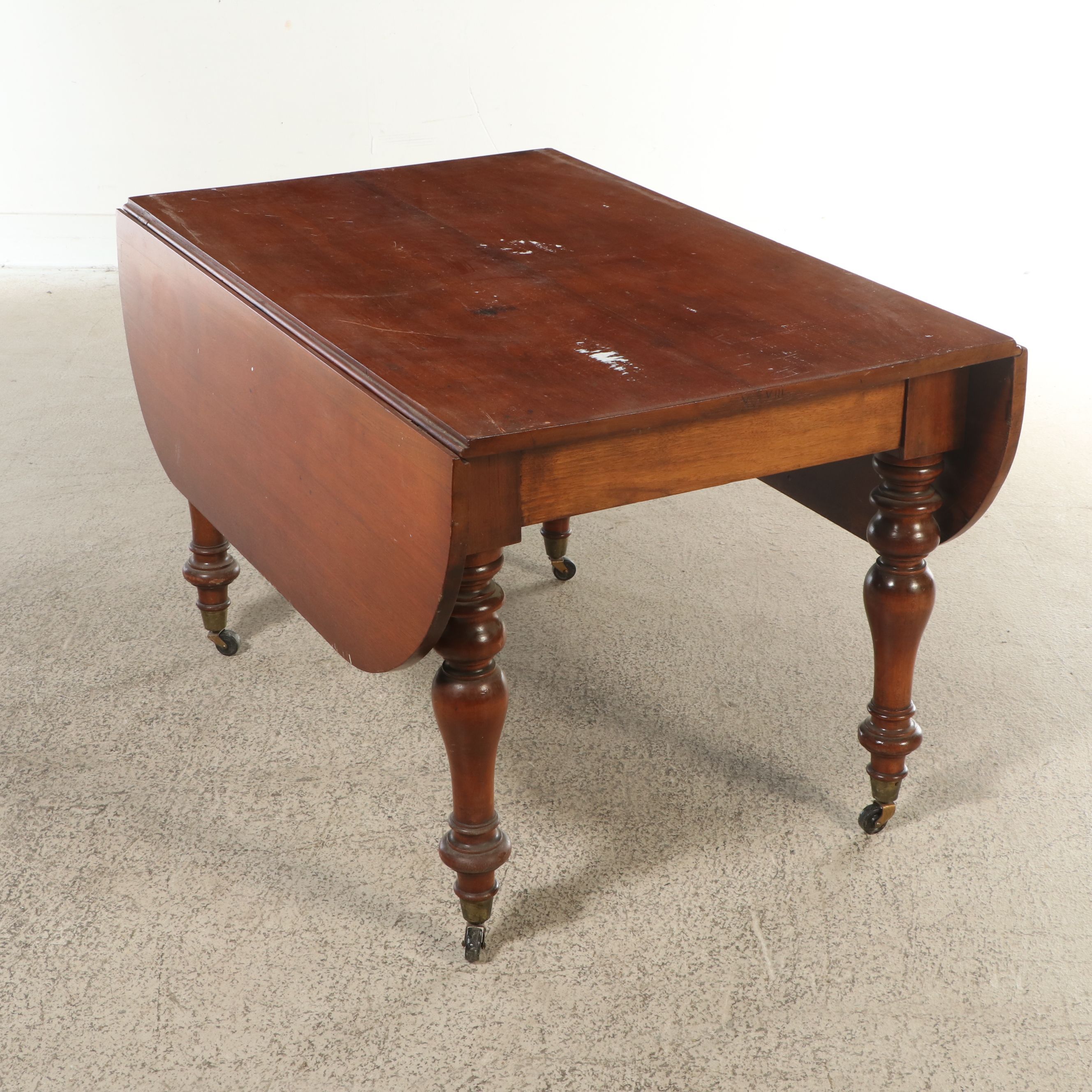 Country Sheraton Style Cherry Drop-Leaf Table with Modern Frosted Glass Panel