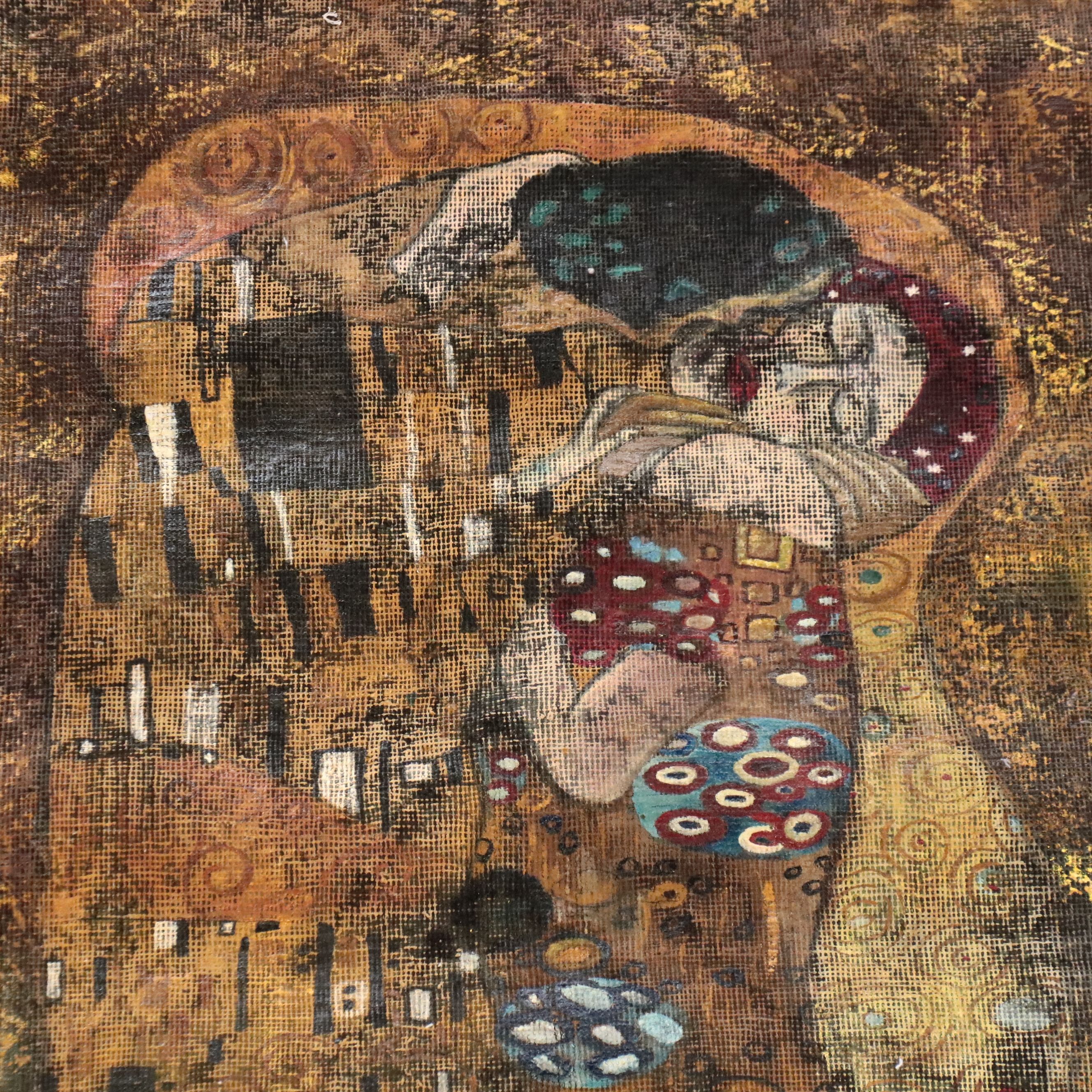 4'10 x 8'1 Hand-Knotted Painted Persian Area Rug After Gustav Klimt's "The Kiss"