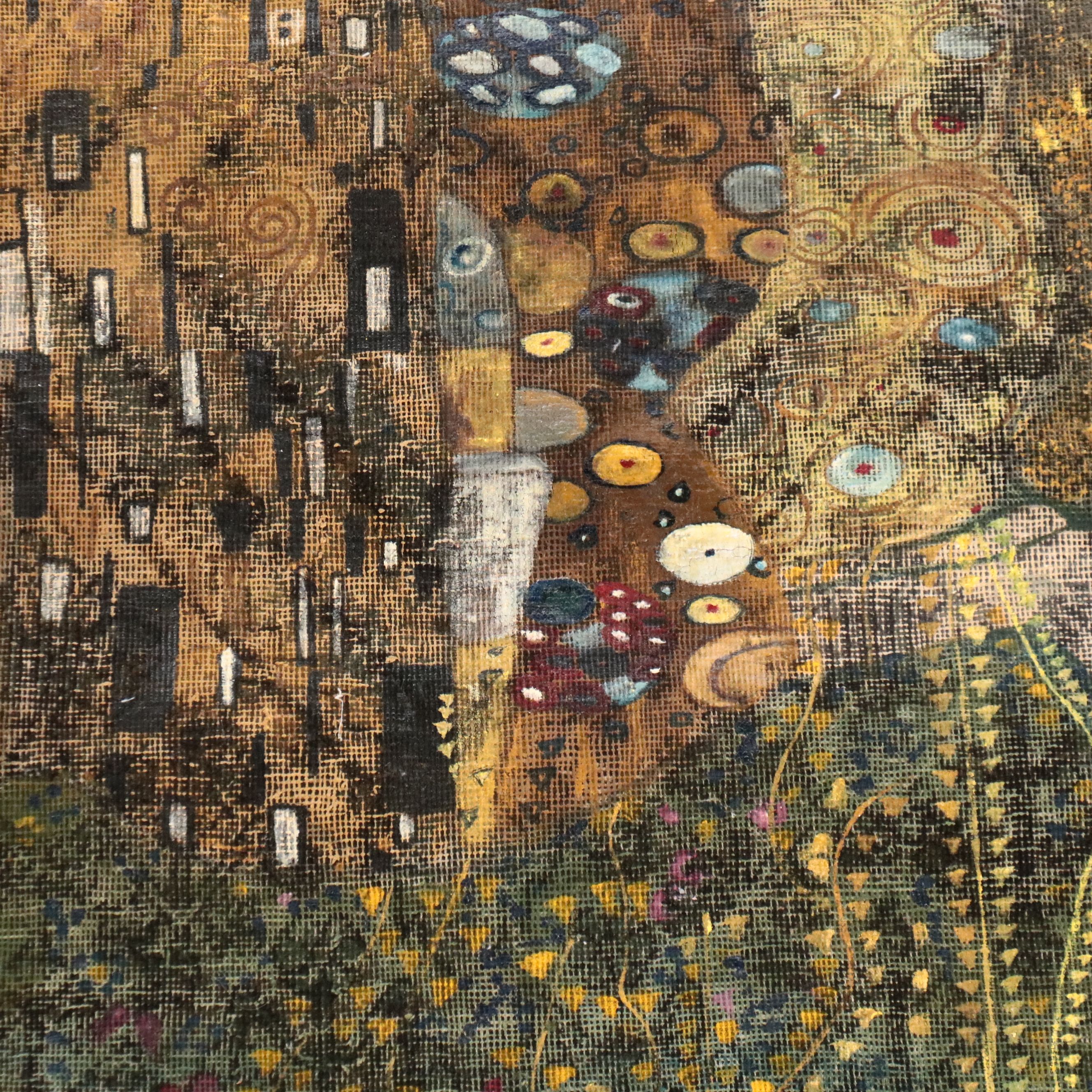 4'10 x 8'1 Hand-Knotted Painted Persian Area Rug After Gustav Klimt's "The Kiss"