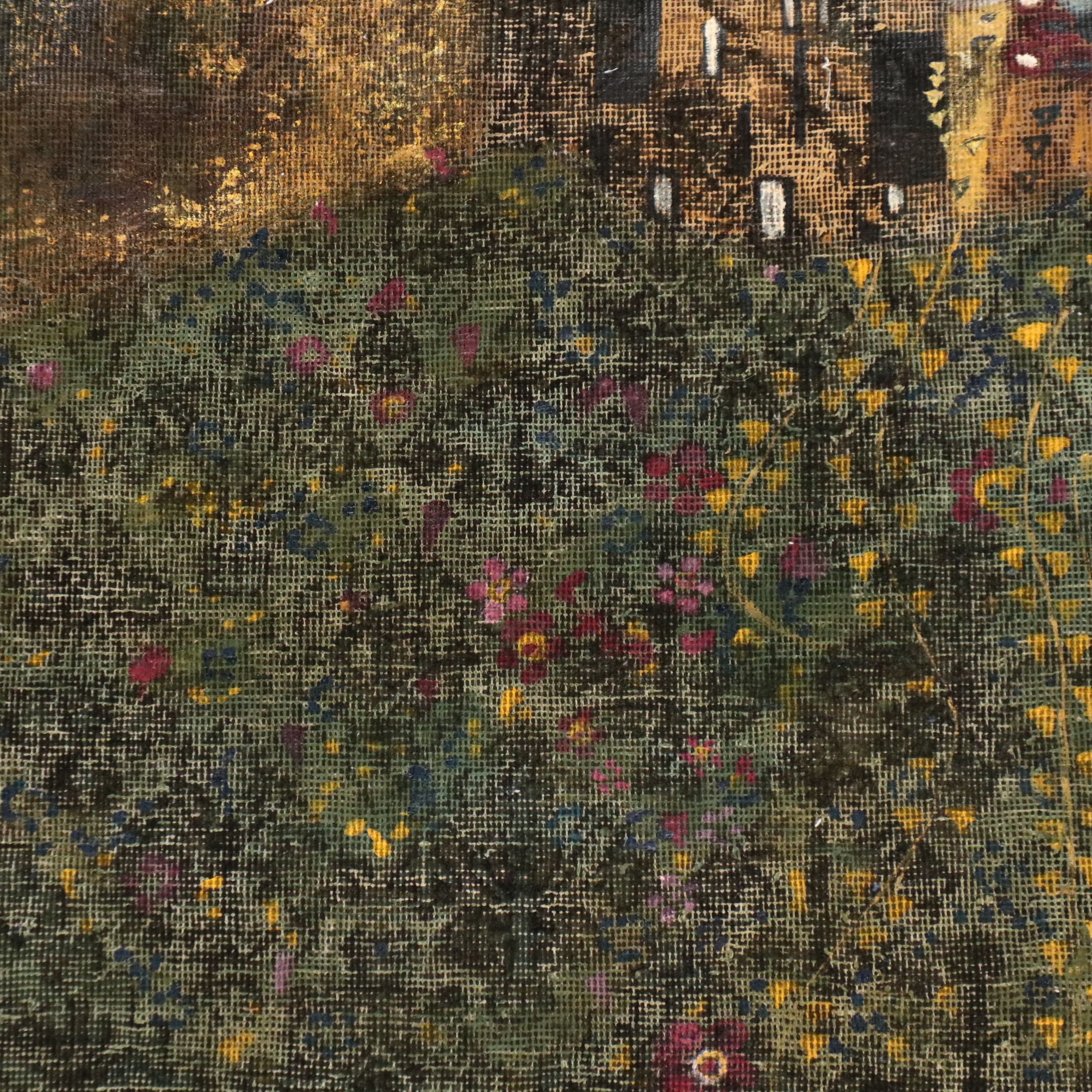 4'10 x 8'1 Hand-Knotted Painted Persian Area Rug After Gustav Klimt's "The Kiss"