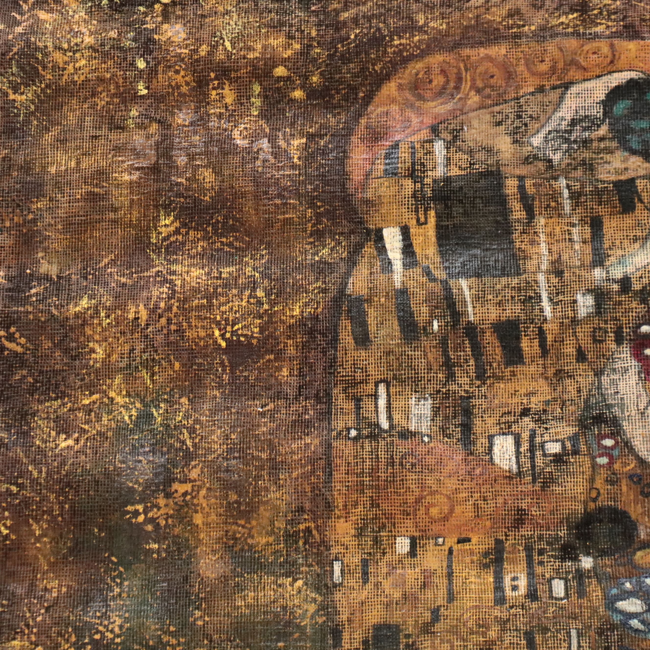 4'10 x 8'1 Hand-Knotted Painted Persian Area Rug After Gustav Klimt's "The Kiss"