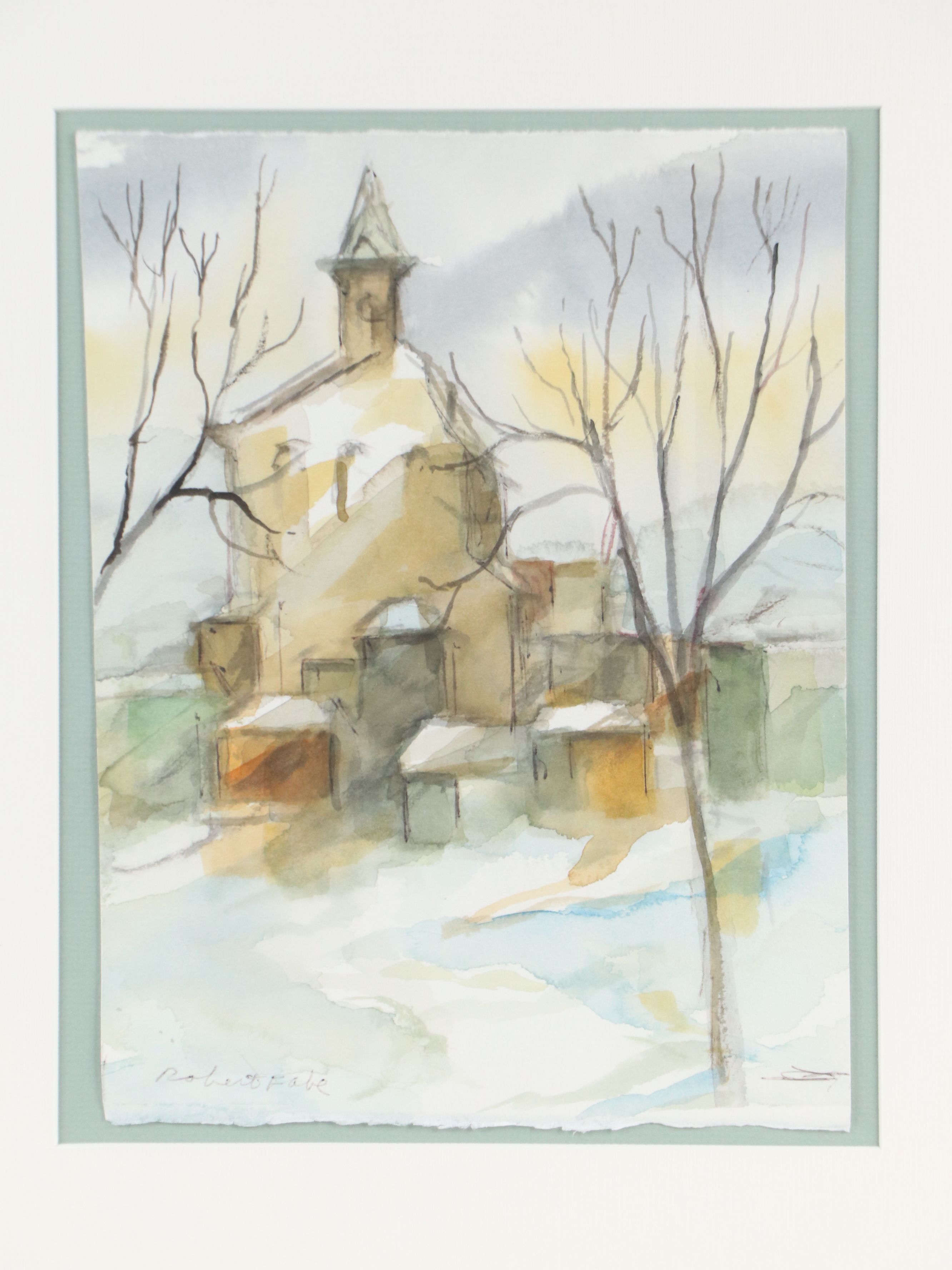 Roberto Fabe Watercolor Painting of Steepled Building, Mid to Late 20th Century