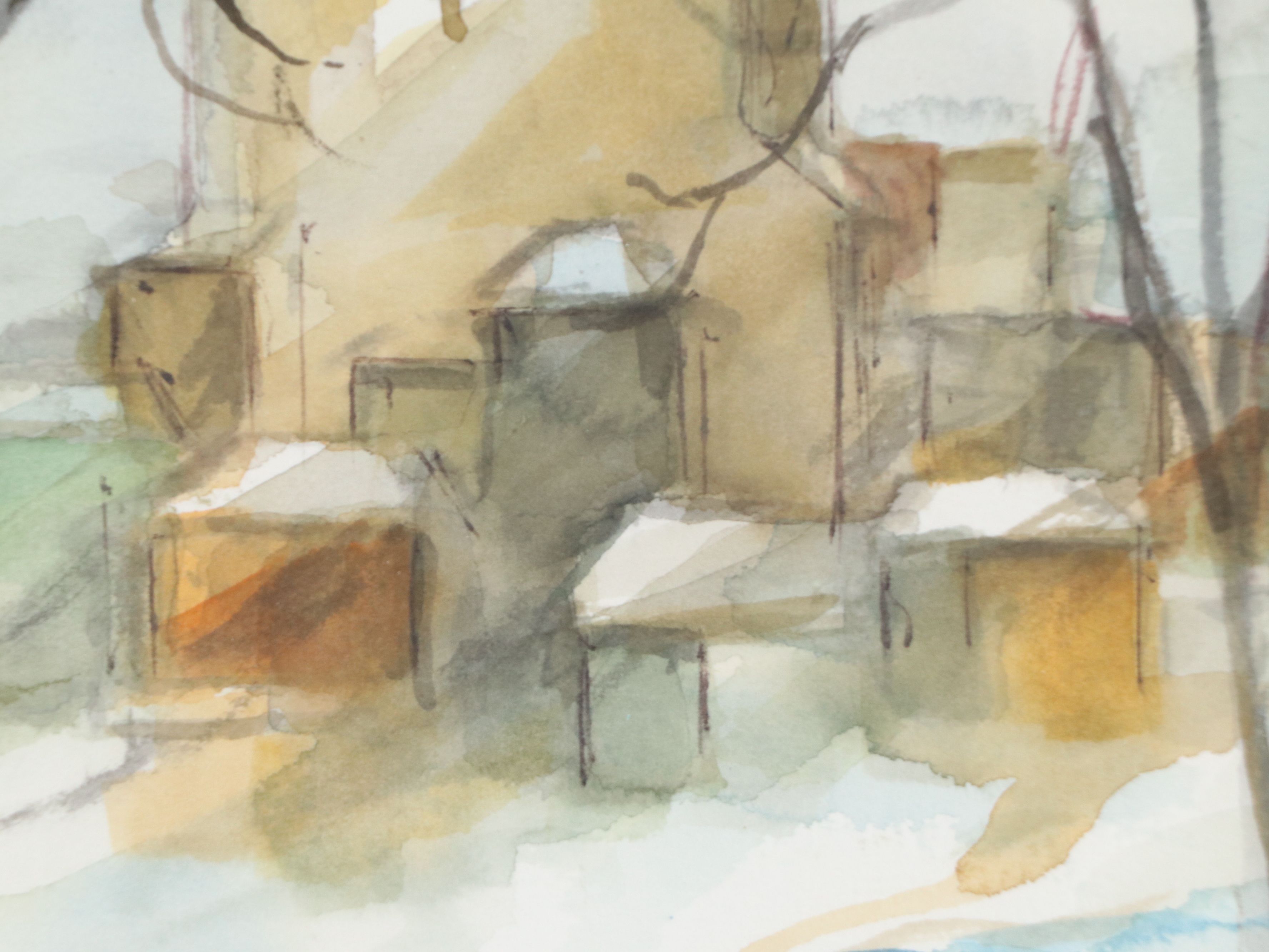 Roberto Fabe Watercolor Painting of Steepled Building, Mid to Late 20th Century