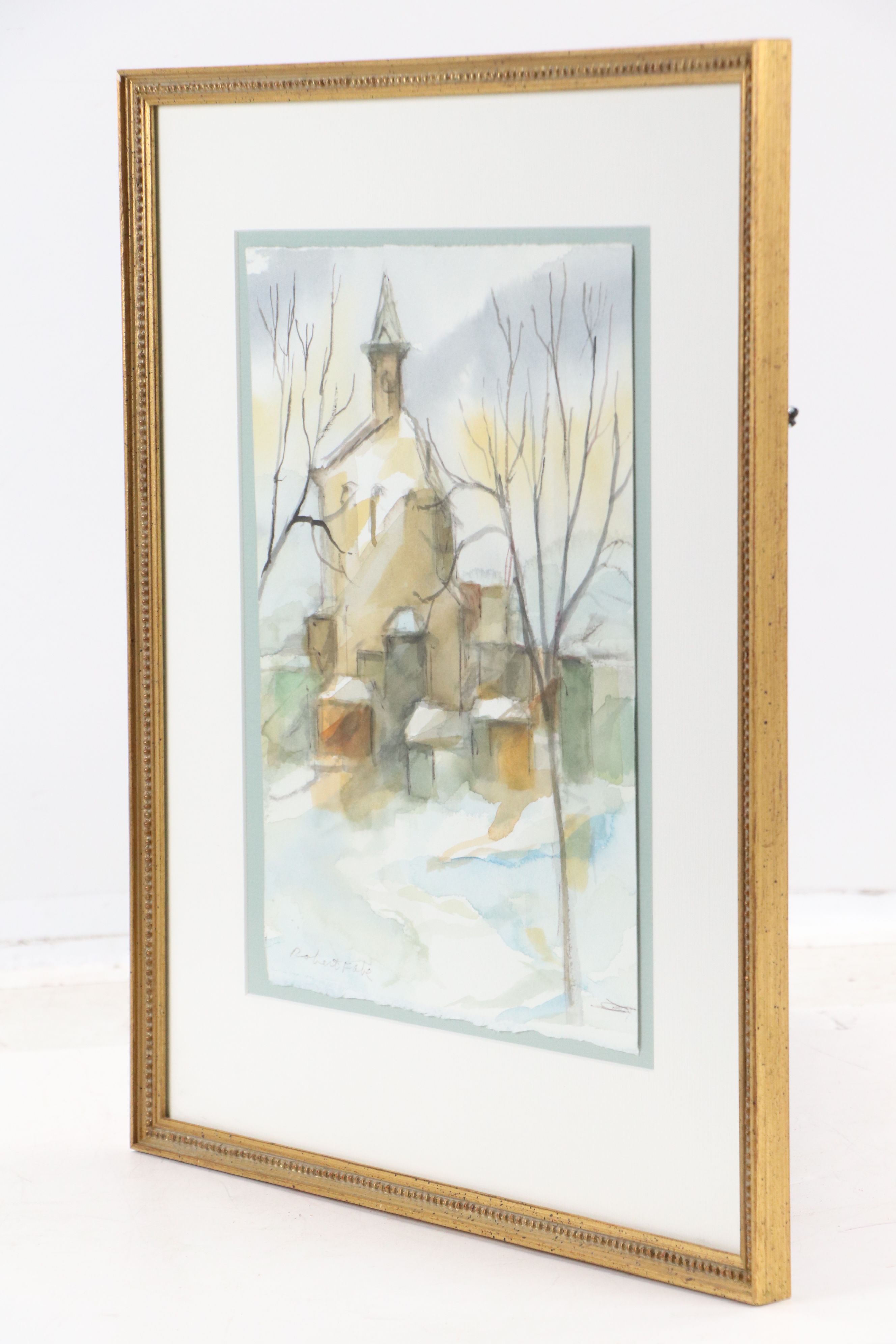 Roberto Fabe Watercolor Painting of Steepled Building, Mid to Late 20th Century