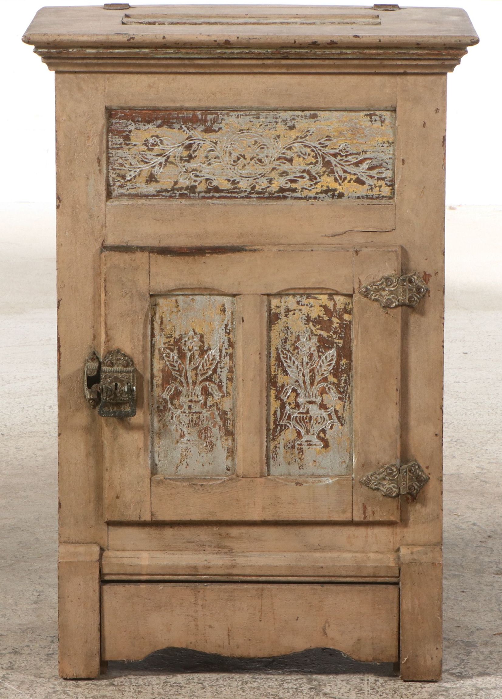 Late Victorian Painted Wood and Metal Ice Chest, Late 19th/Early 20th Century
