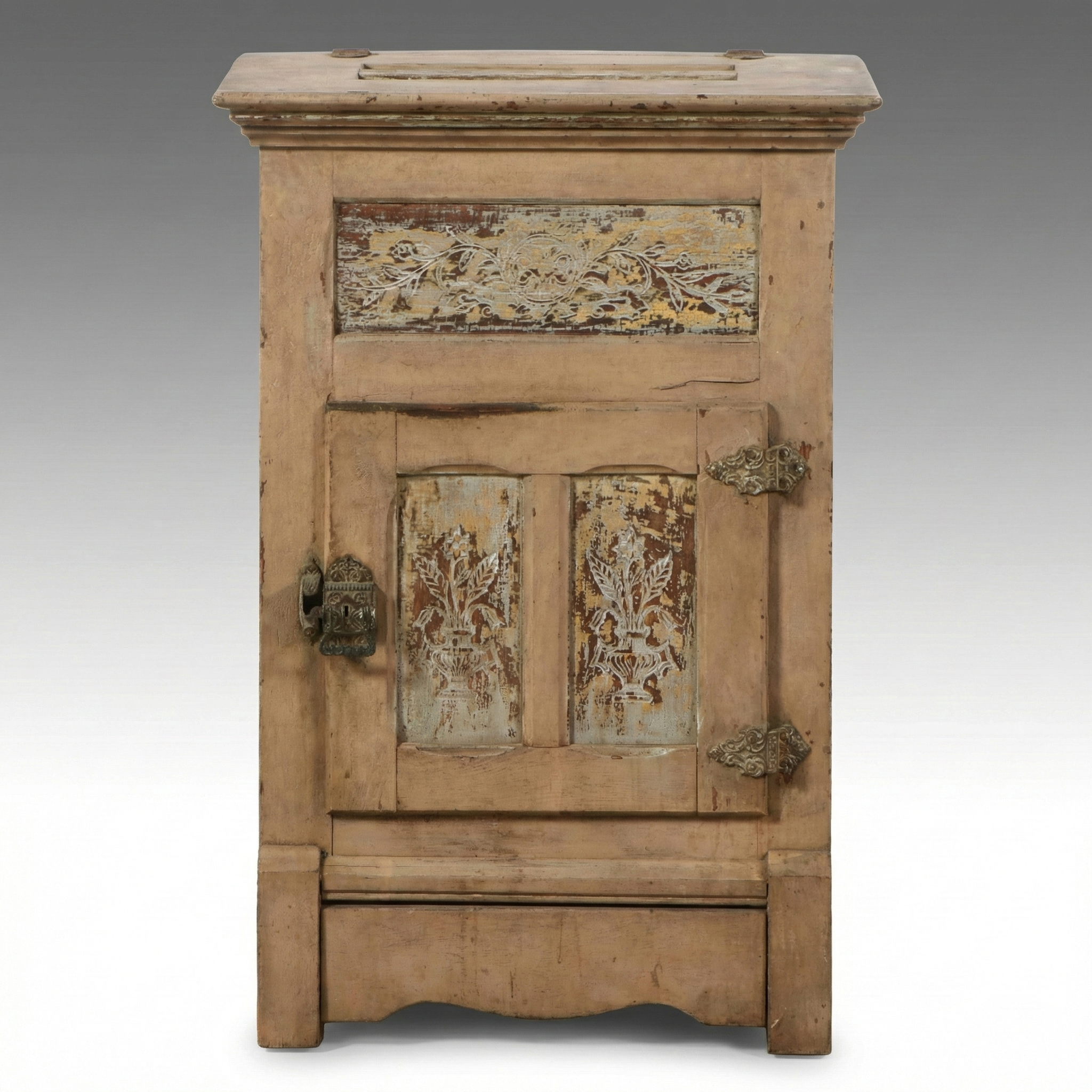 Late Victorian Painted Wood and Metal Ice Chest, Late 19th/Early 20th Century