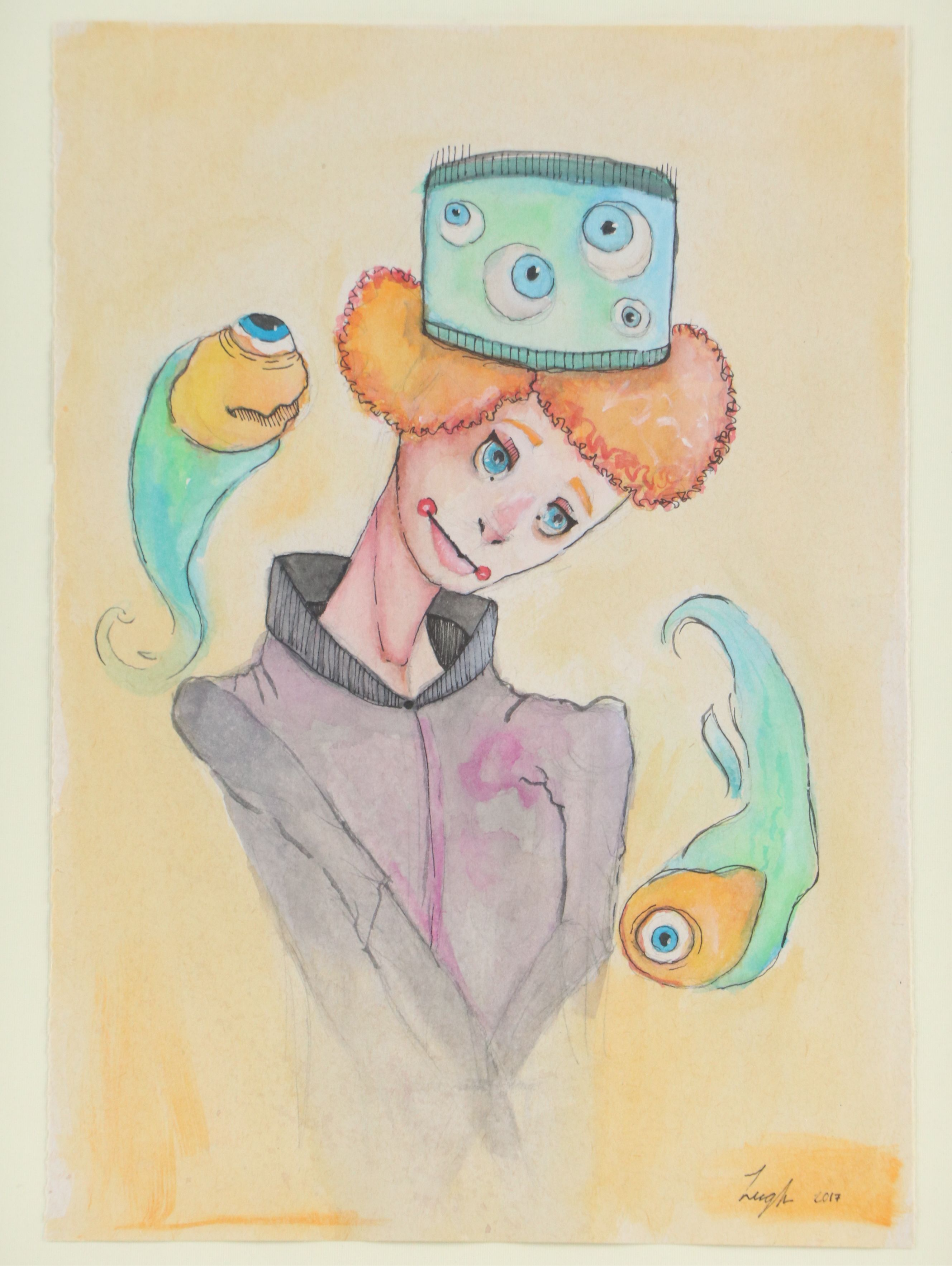 Watercolor Portrait of Whimsical Figure, 2017