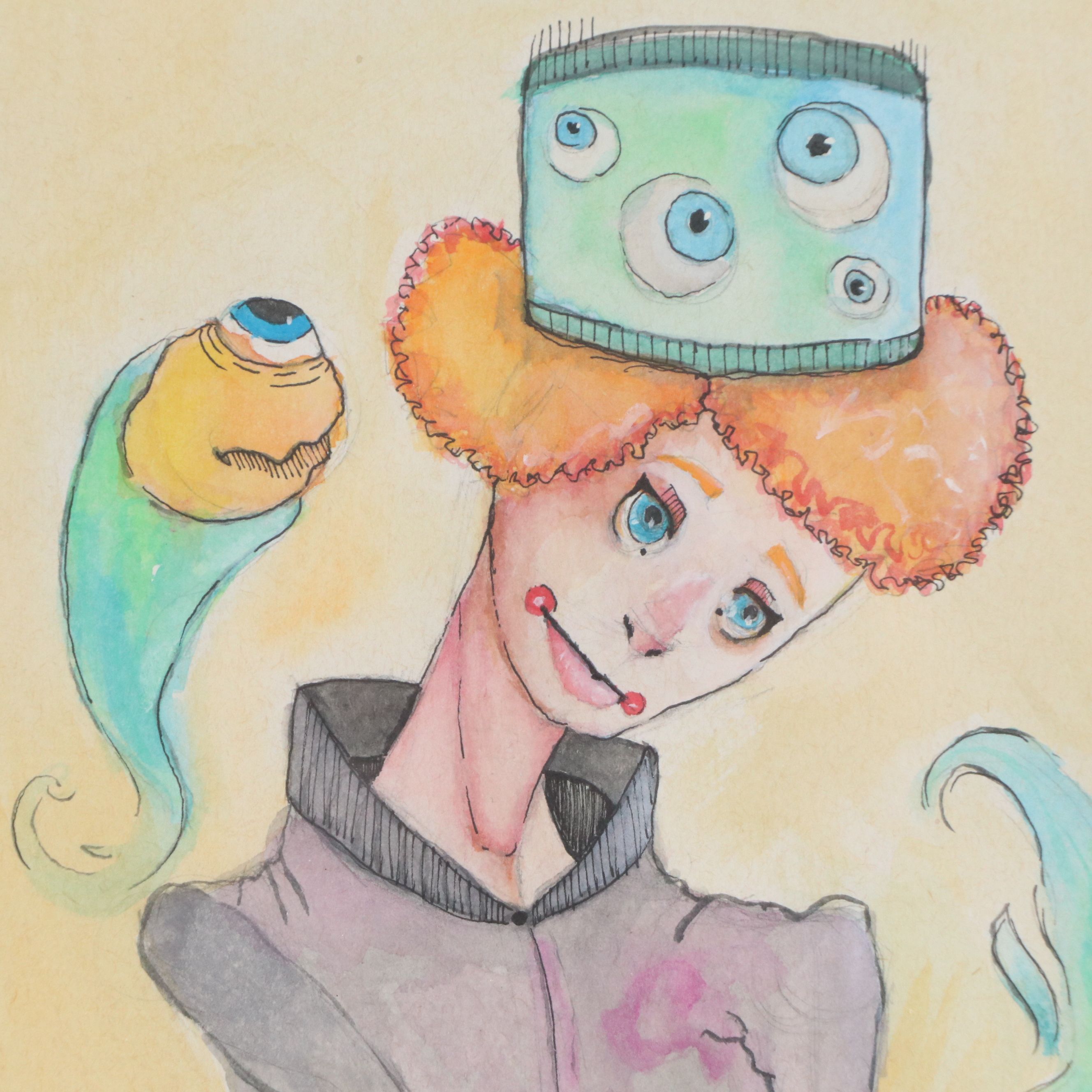 Watercolor Portrait of Whimsical Figure, 2017