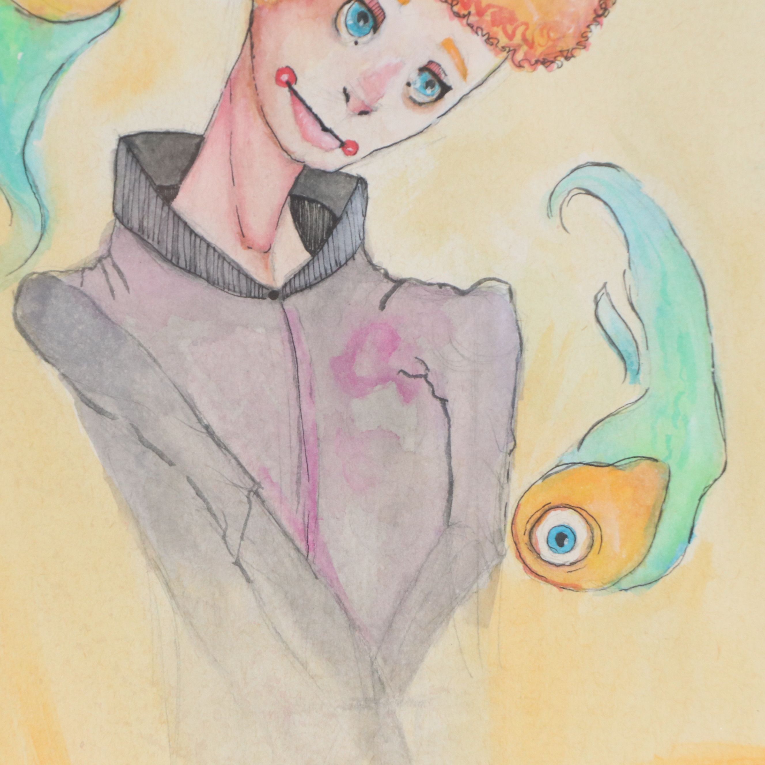 Watercolor Portrait of Whimsical Figure, 2017