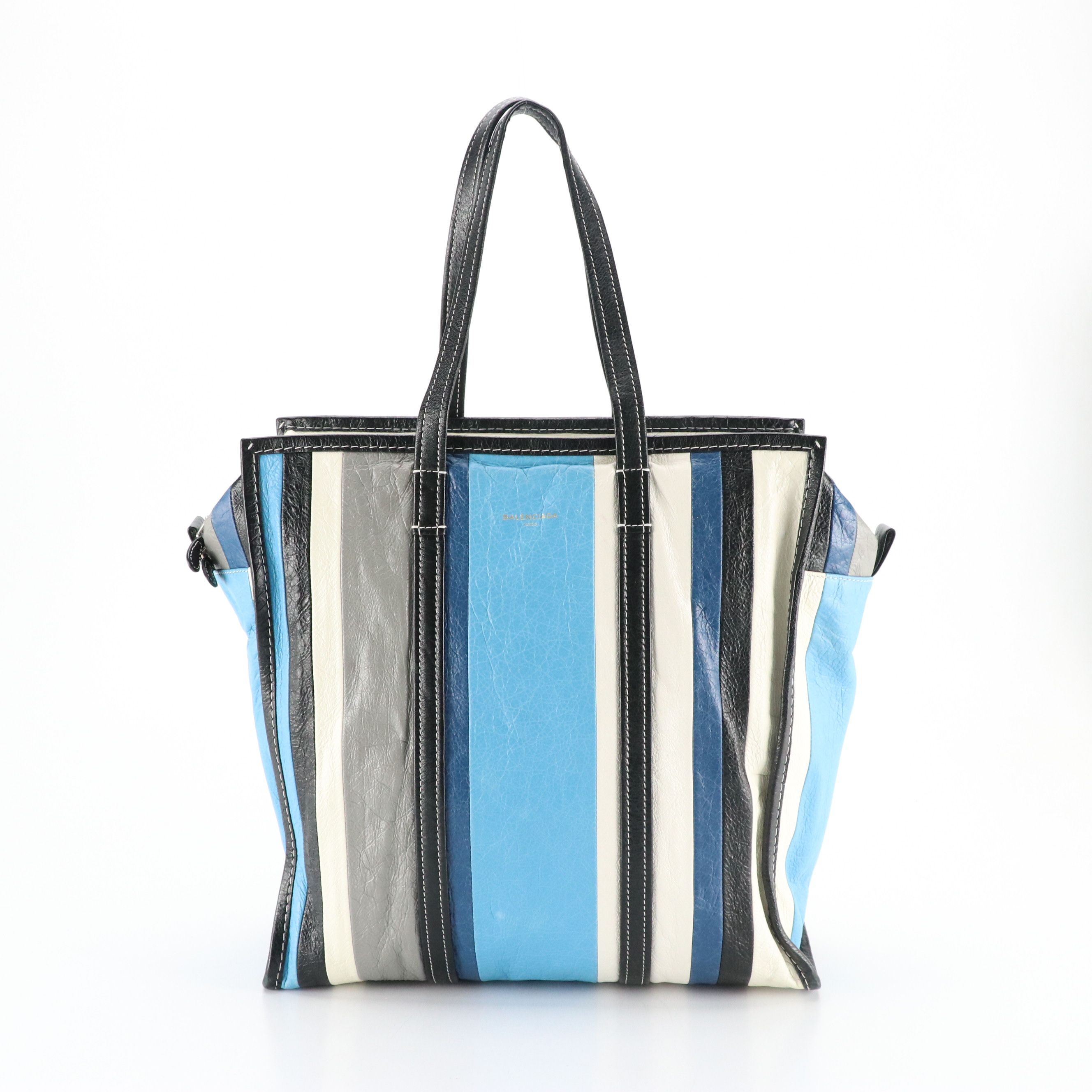 Balenciaga Bazar Shopper Tote in Black, Gray, White, and Blue Leather