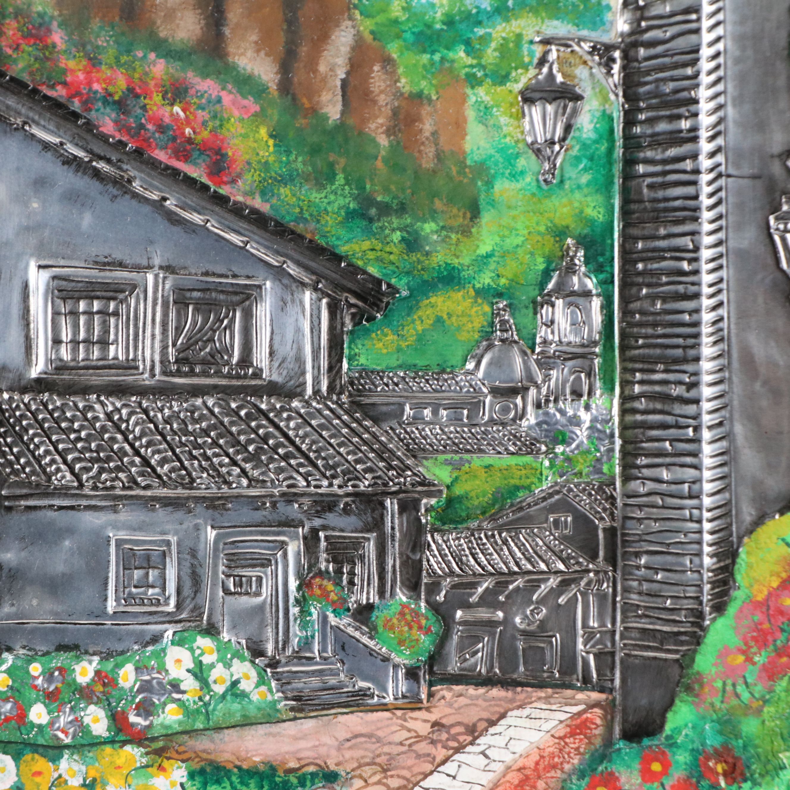 Mixed Media Painting of Rustic Village Street, 2000