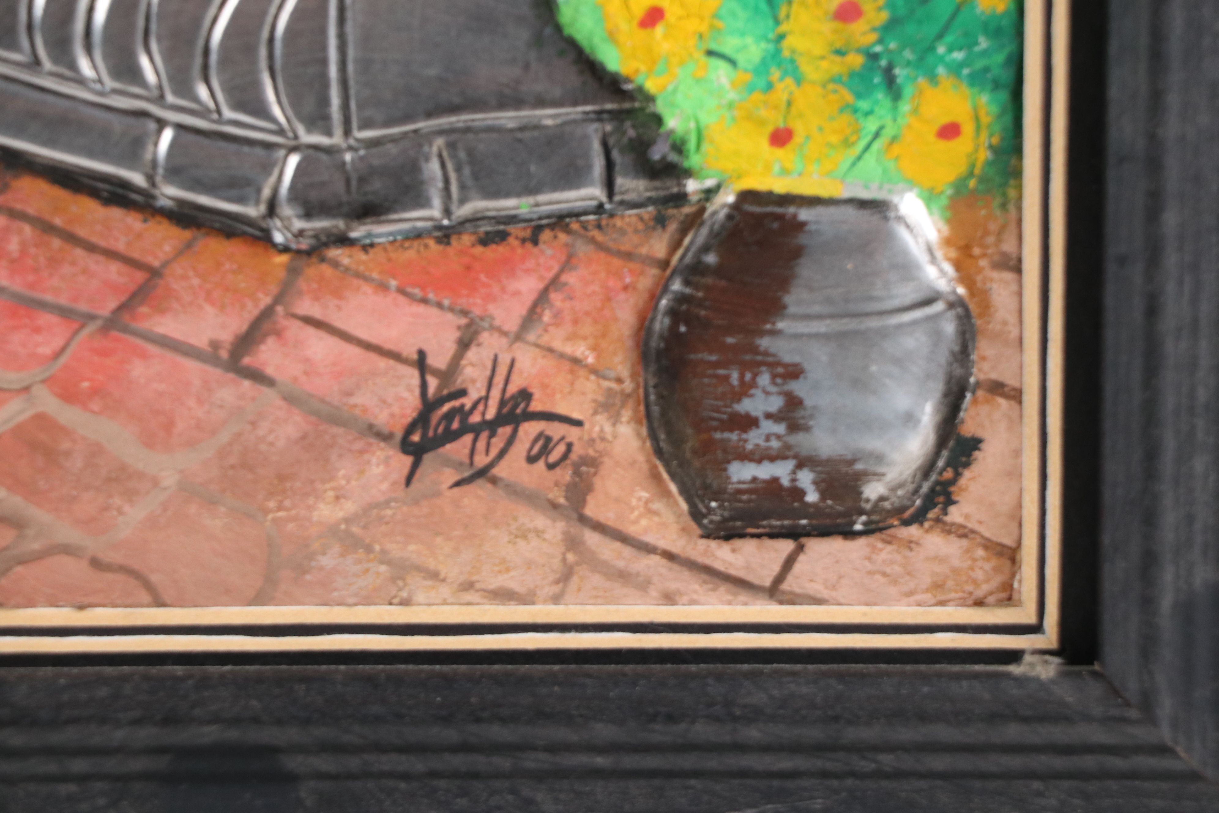 Mixed Media Painting of Rustic Village Street, 2000