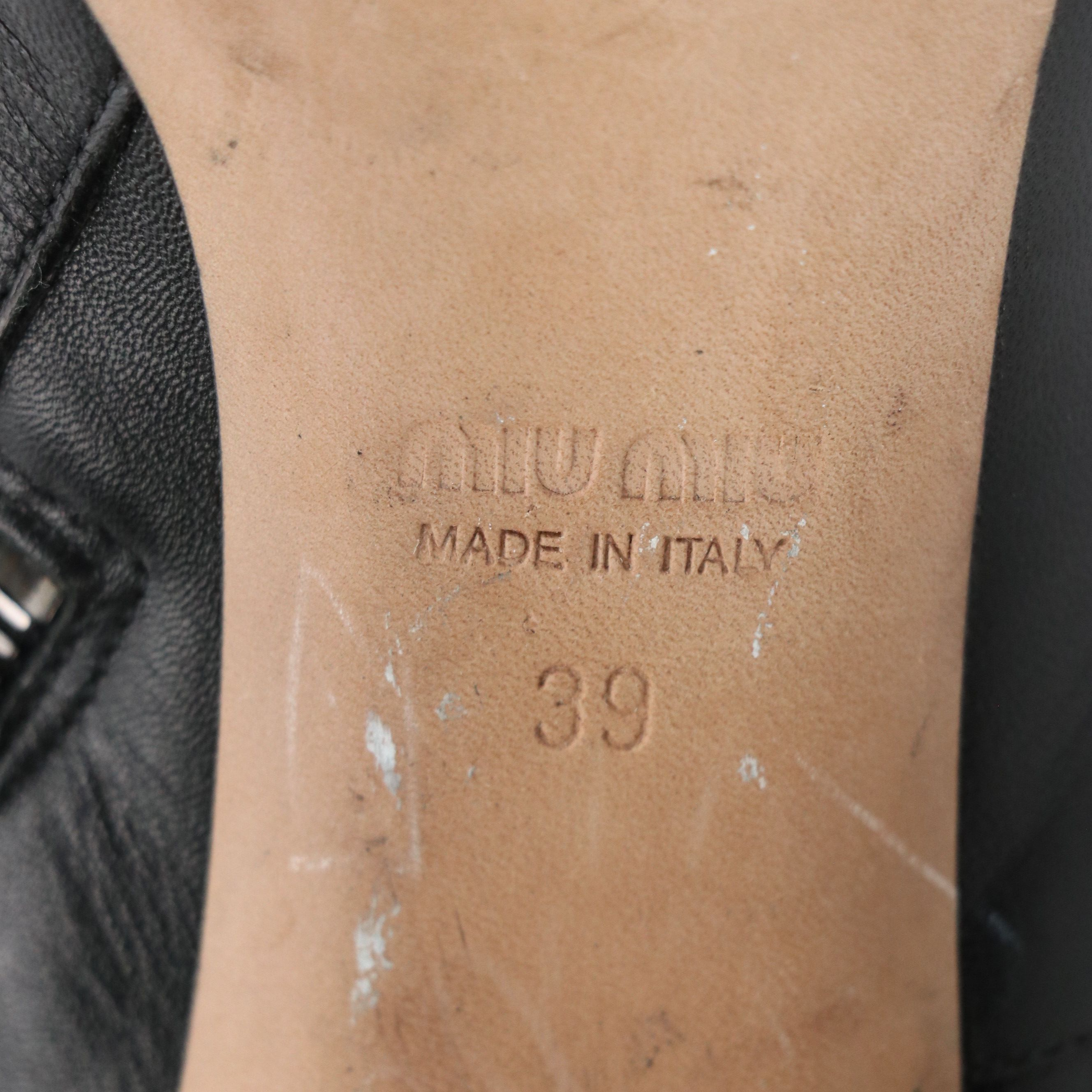 Miu Miu Open-Toe Slingback Heels in Black Lambskin Leather