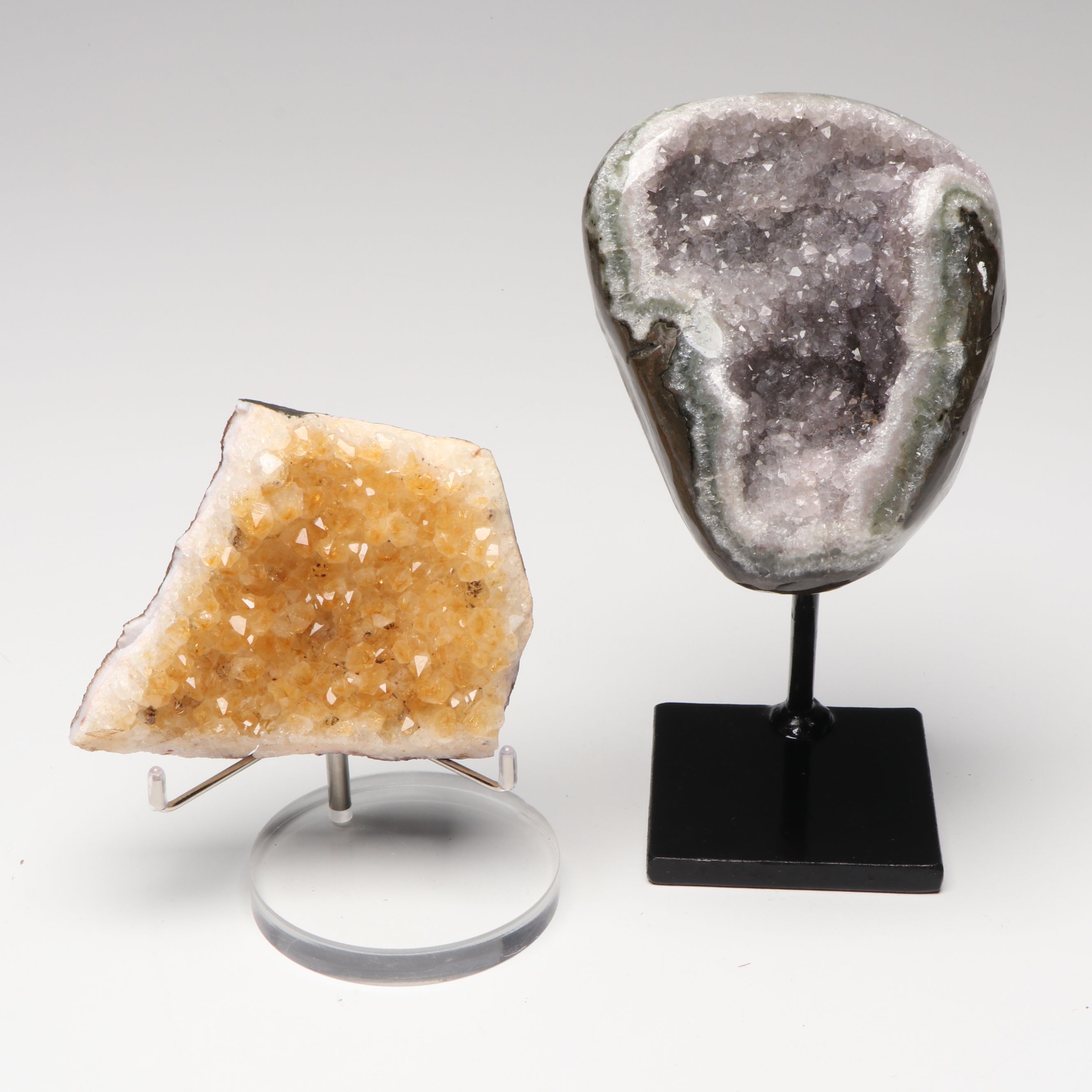 Mounted and Stabilized Amethyst Geode with Citrine Specimen