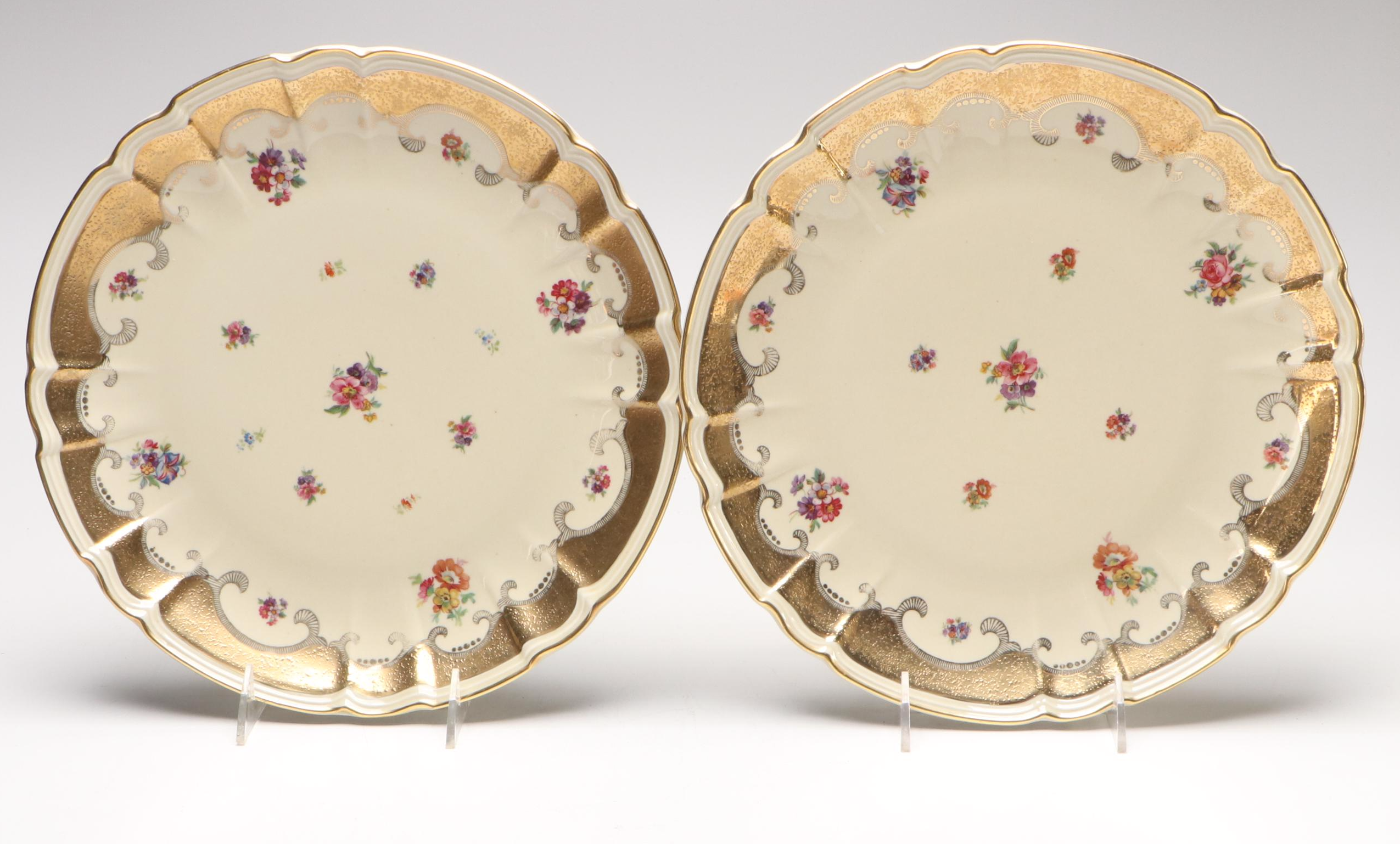 Oscar Schlegelmilch Gilt Scalloped Rim Porcelain Plates