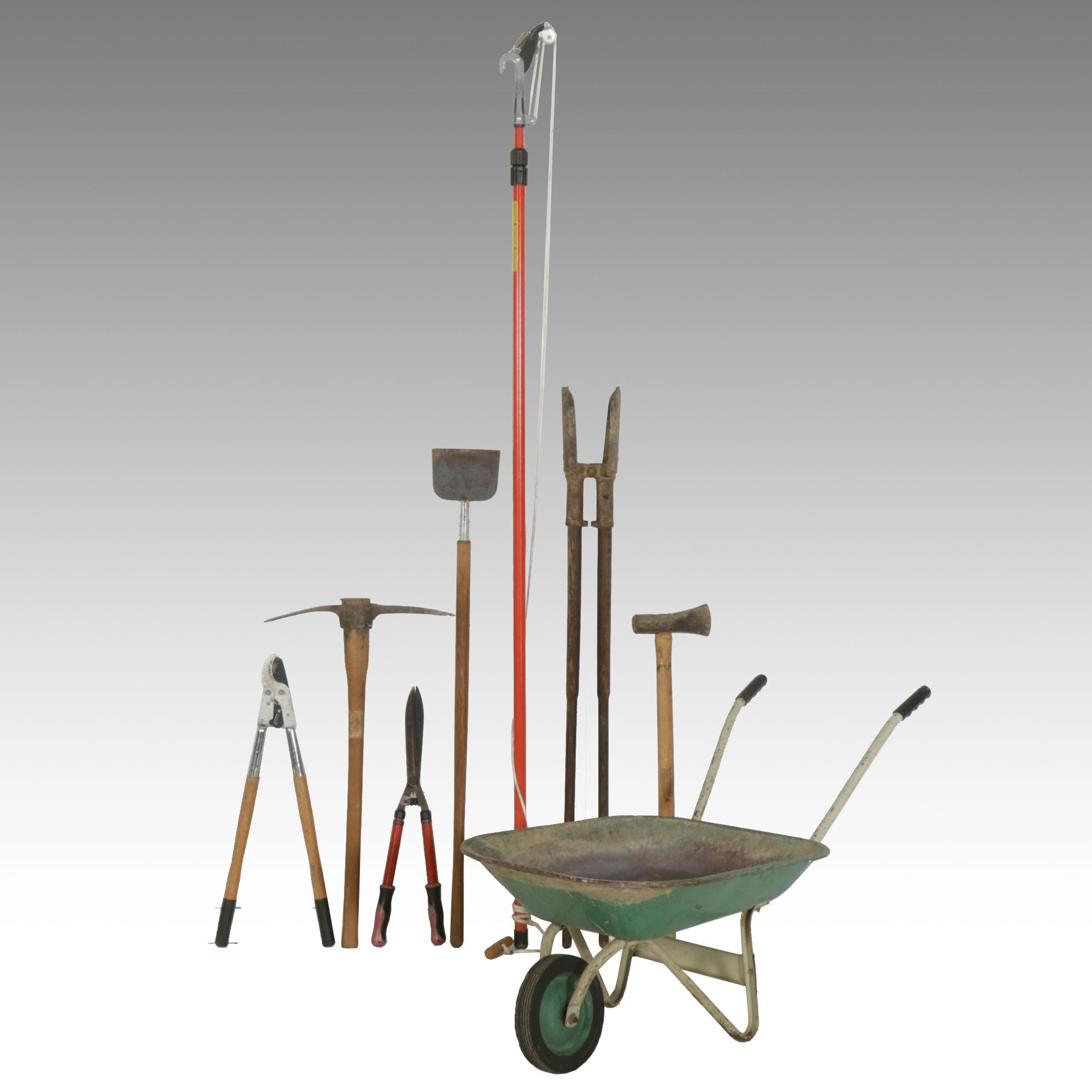 Garden Tools with Wheelbarrow, Loppers, and More