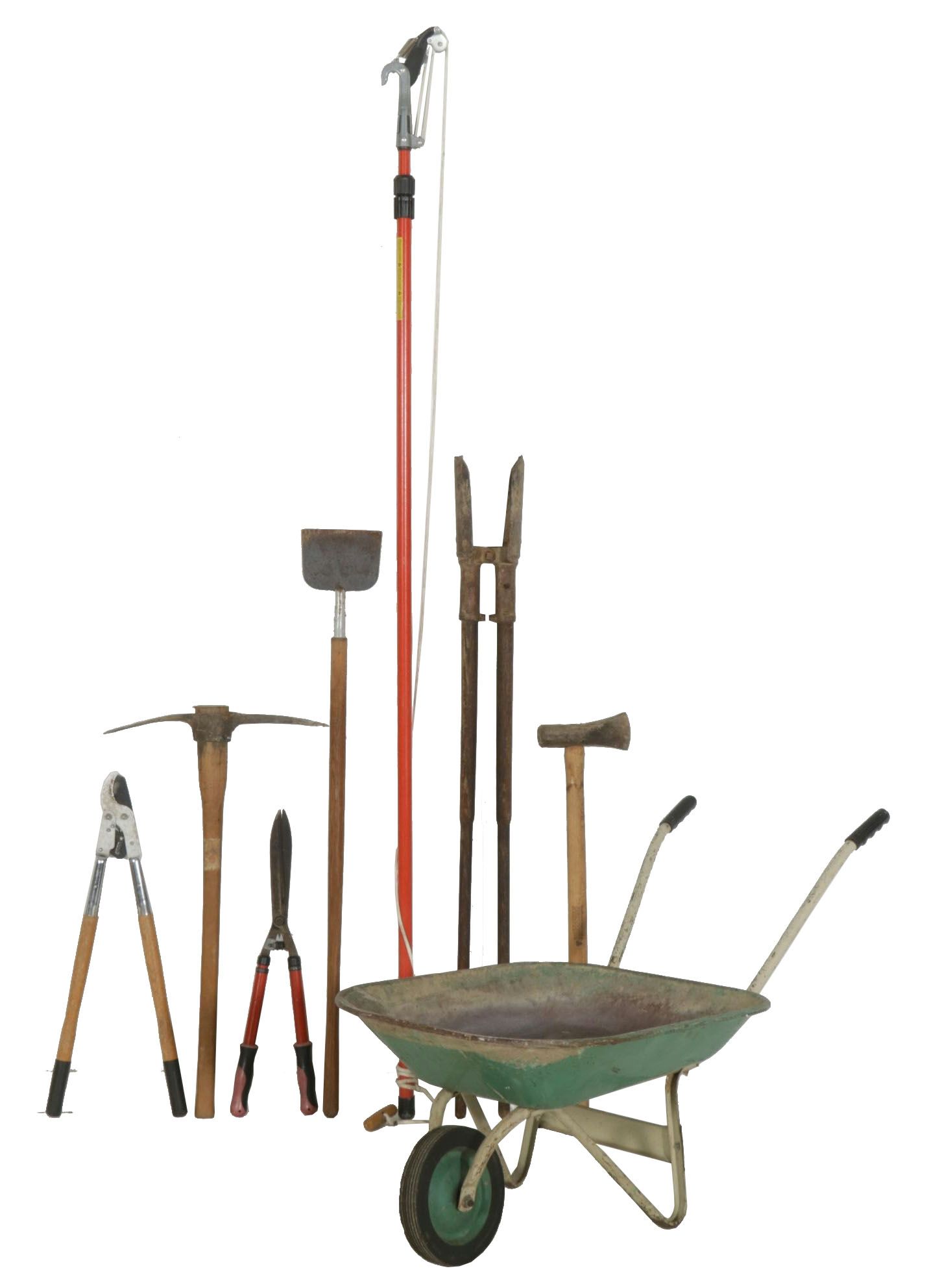 Garden Tools with Wheelbarrow, Loppers, and More