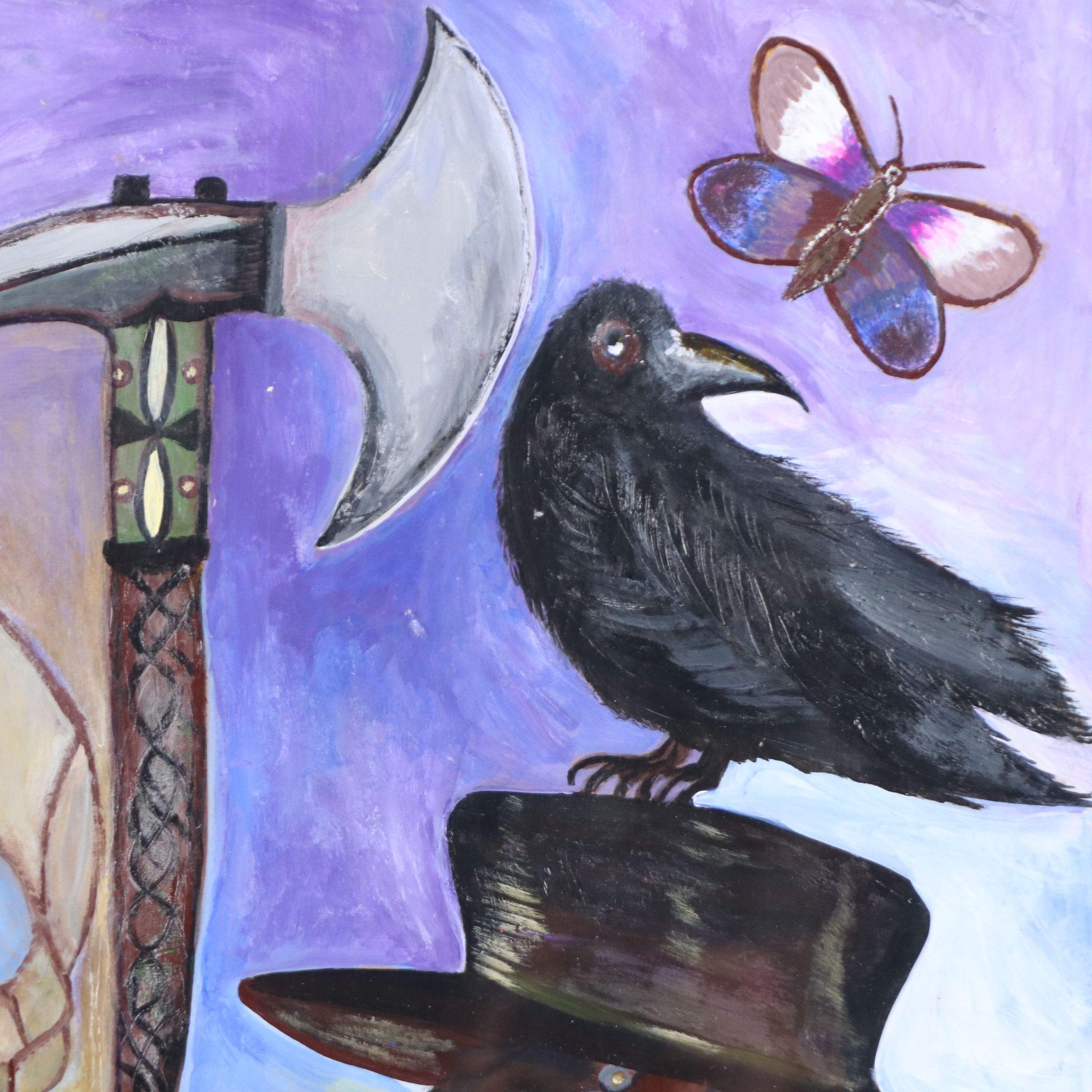 Acrylic Painting of Plague Doctor and Raven, 2018