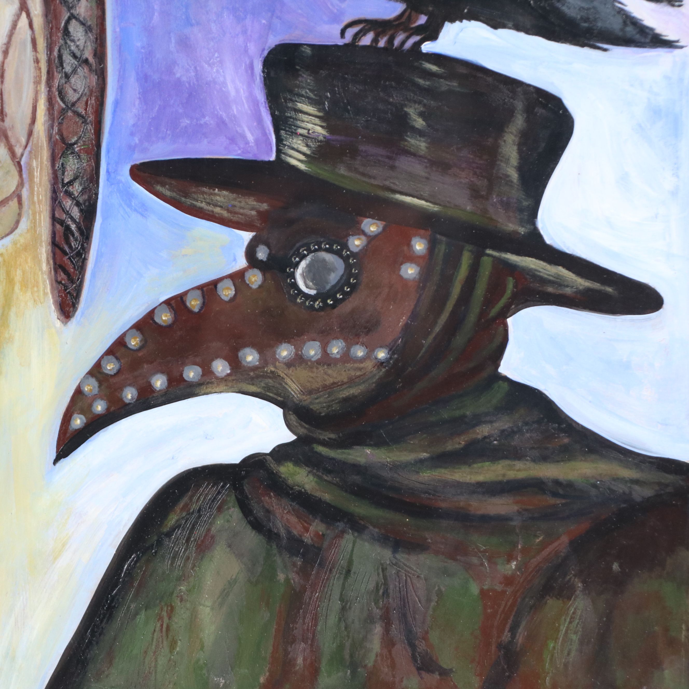 Acrylic Painting of Plague Doctor and Raven, 2018