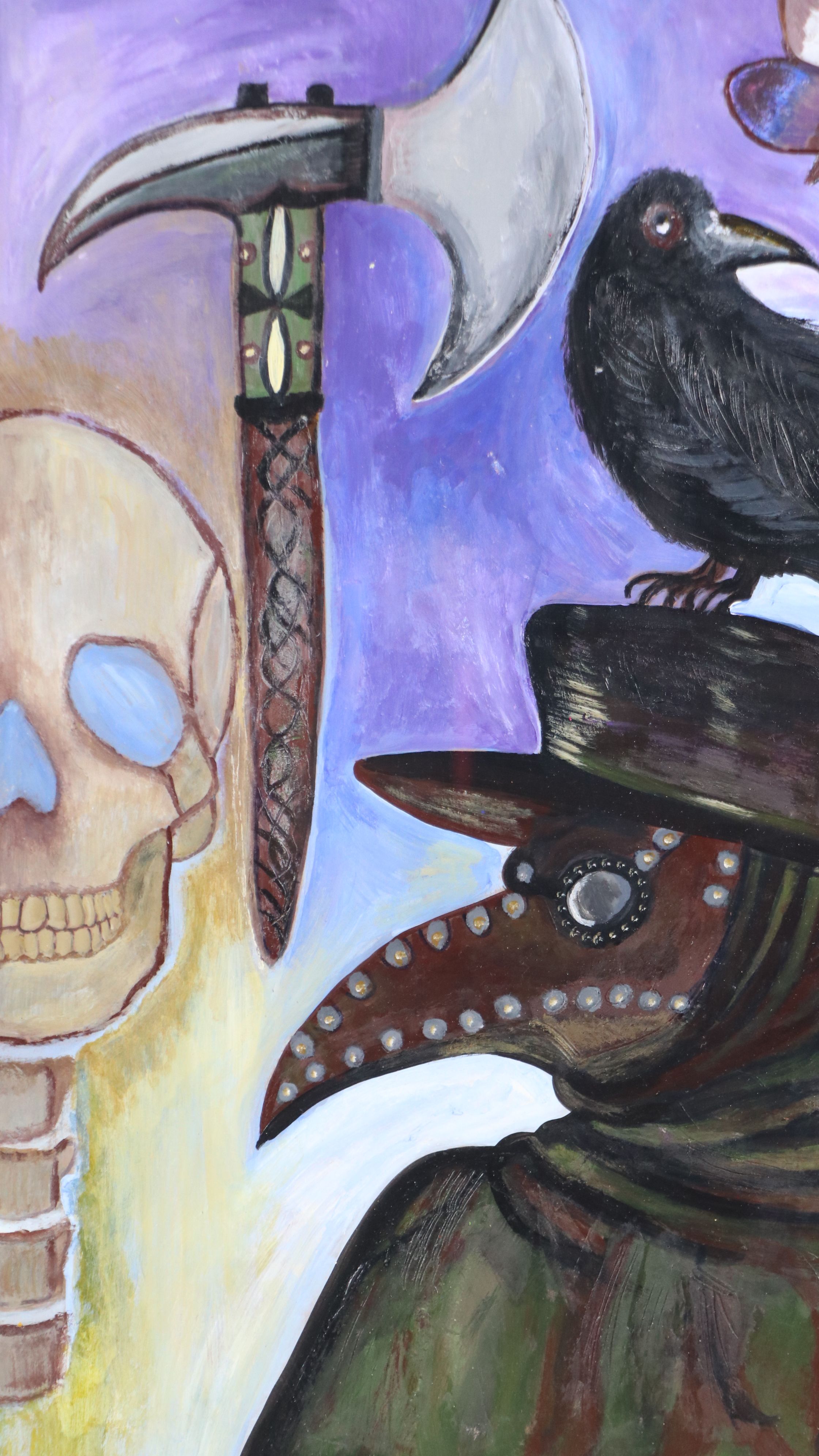 Acrylic Painting of Plague Doctor and Raven, 2018