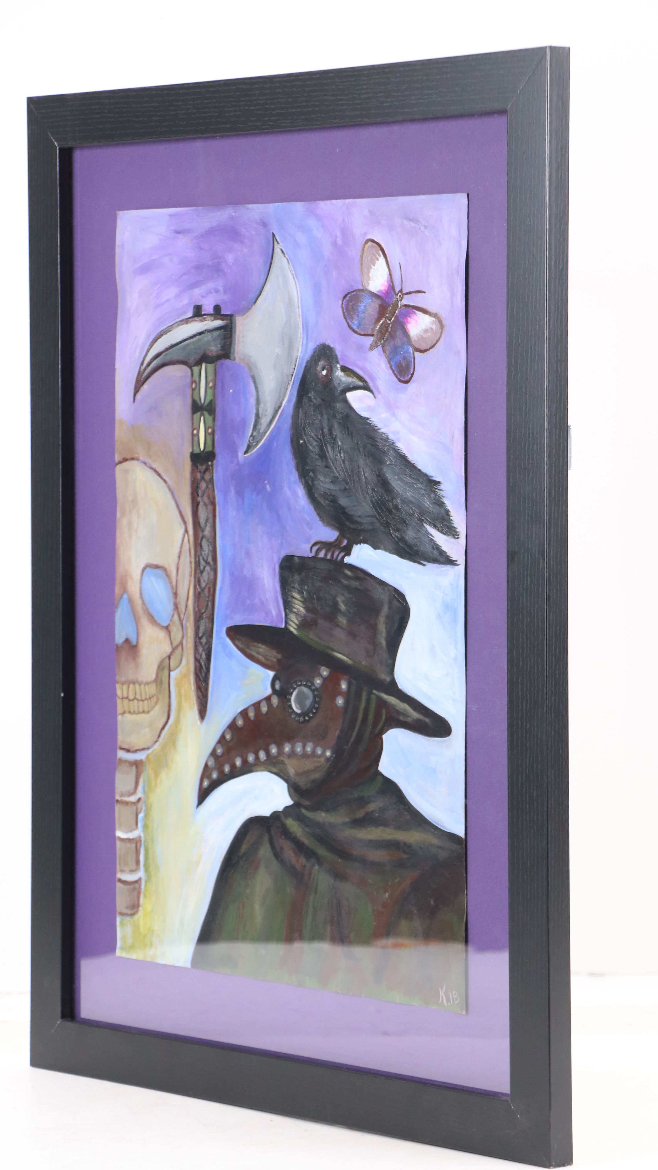 Acrylic Painting of Plague Doctor and Raven, 2018
