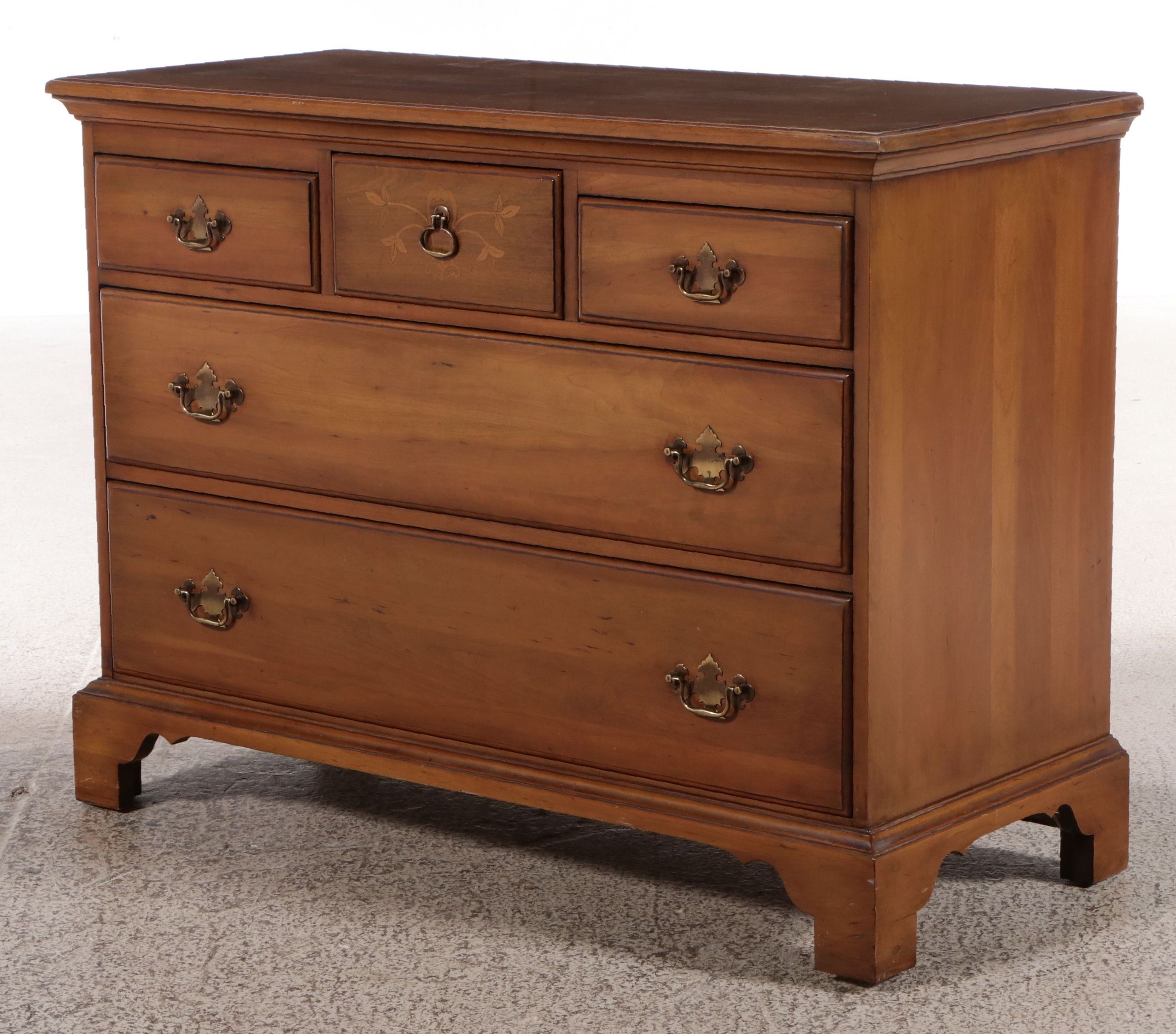 Davis Cabinet Chippendale Style Inlaid Cherry Chest of Drawers