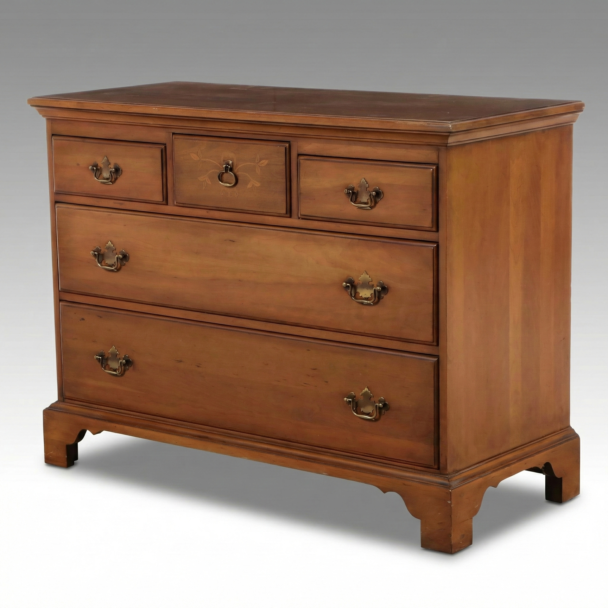 Davis Cabinet Chippendale Style Inlaid Cherry Chest of Drawers