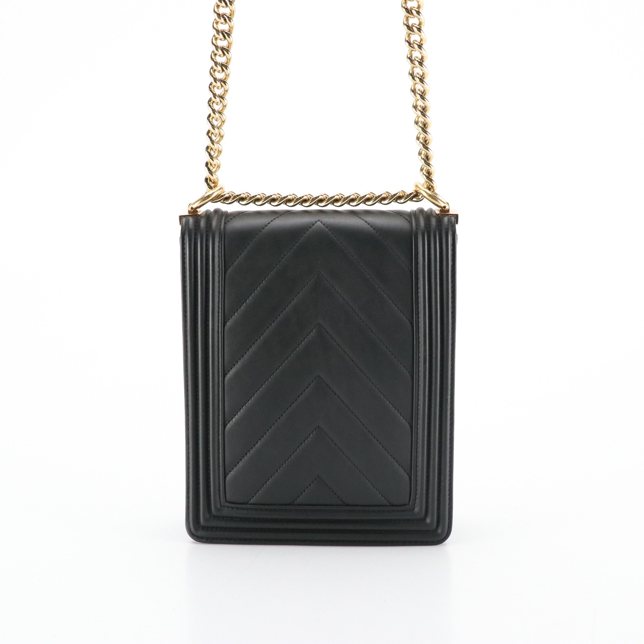 Chanel North/South Boy Flap Bag in Chevron Quilted Lambskin Leather