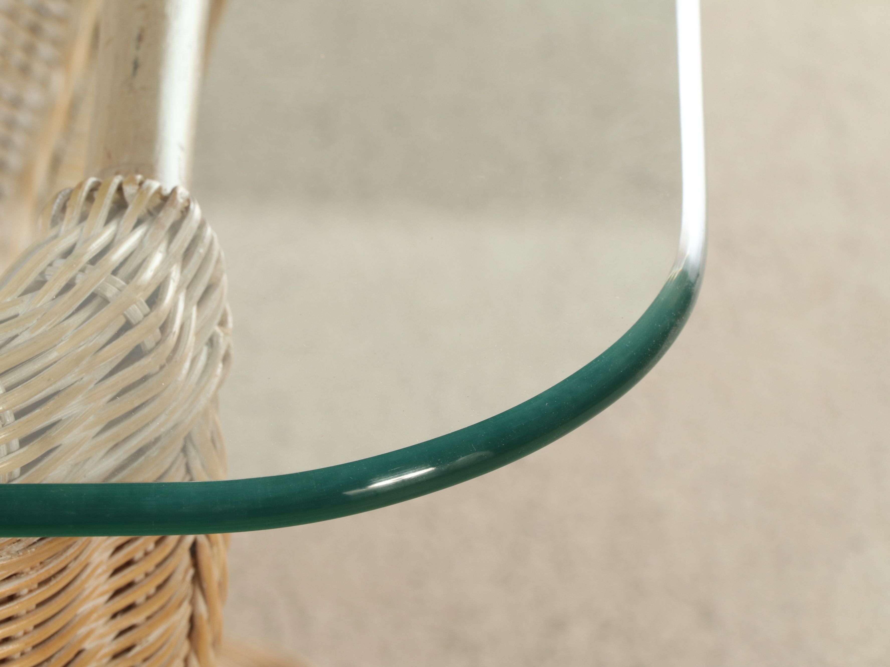 Palm Beach Regency Style Glass Top Wicker Coffee and Side Tables