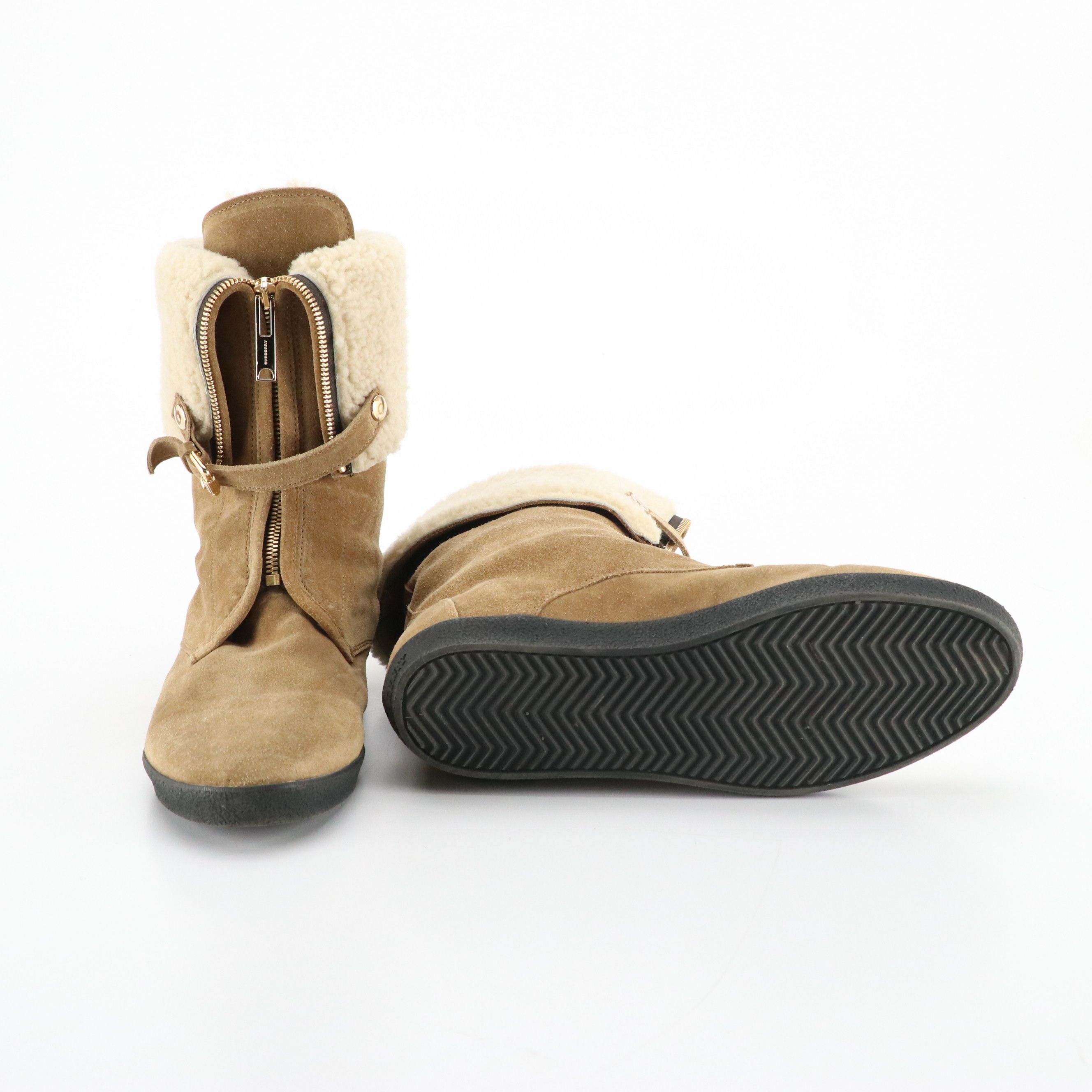 Burberry Zipper Ankle Boots in Shearling Suede
