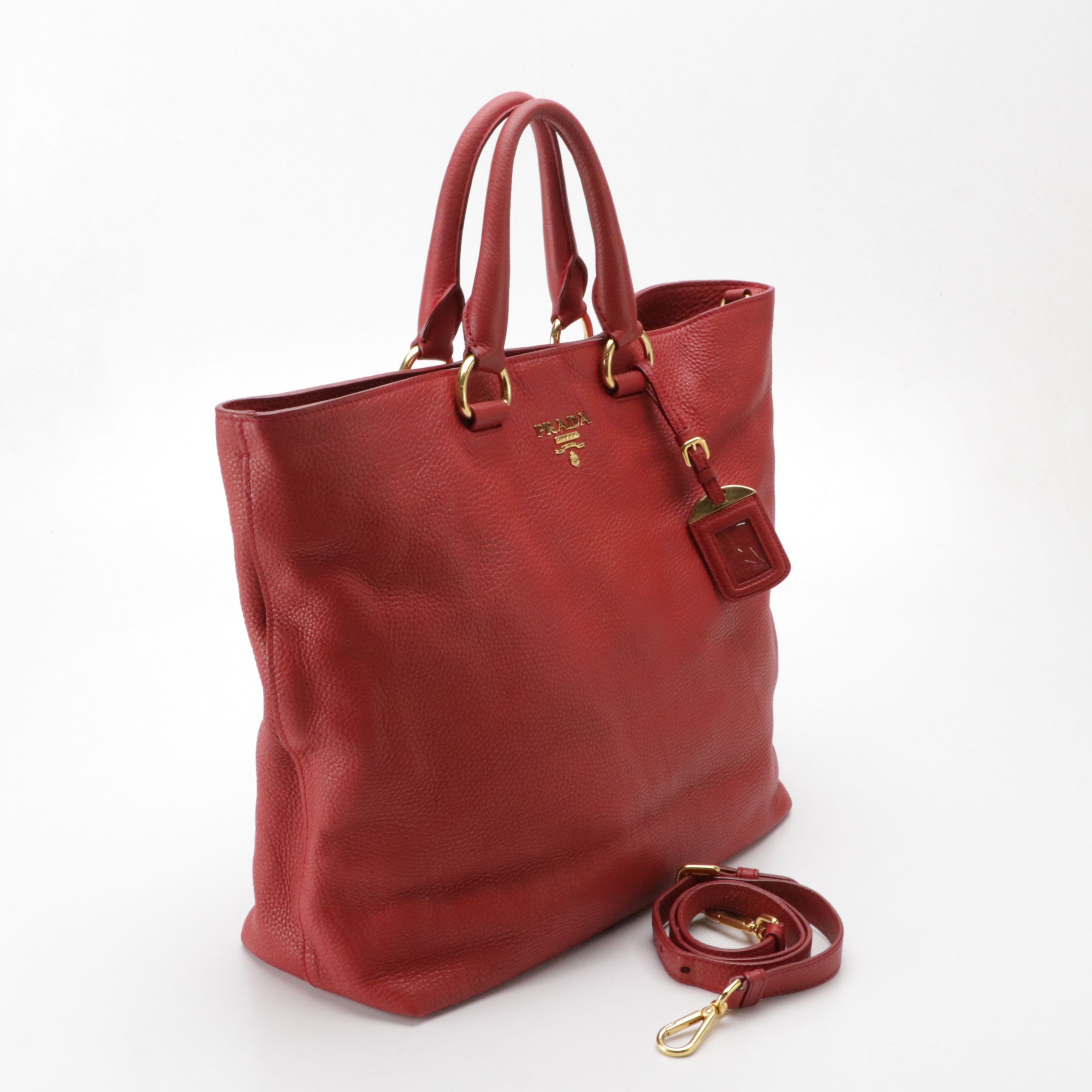 Prada Two Way Tote in Red Leather